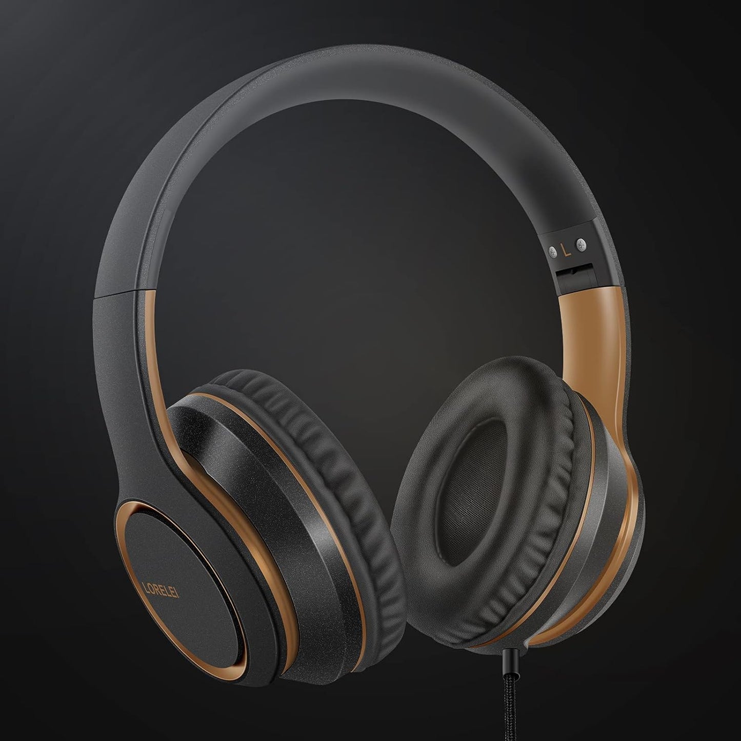 LORELEI Over-Ear Wired Headphones with Mic, Black/Gold, for Music & Calls DEMO