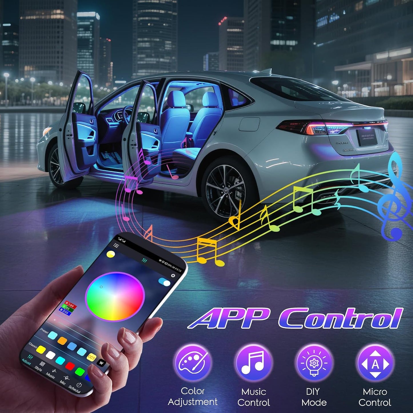 Winzwon RGB LED Lights for Car Interior Neon Light Kits - Multicolor Accent NEW