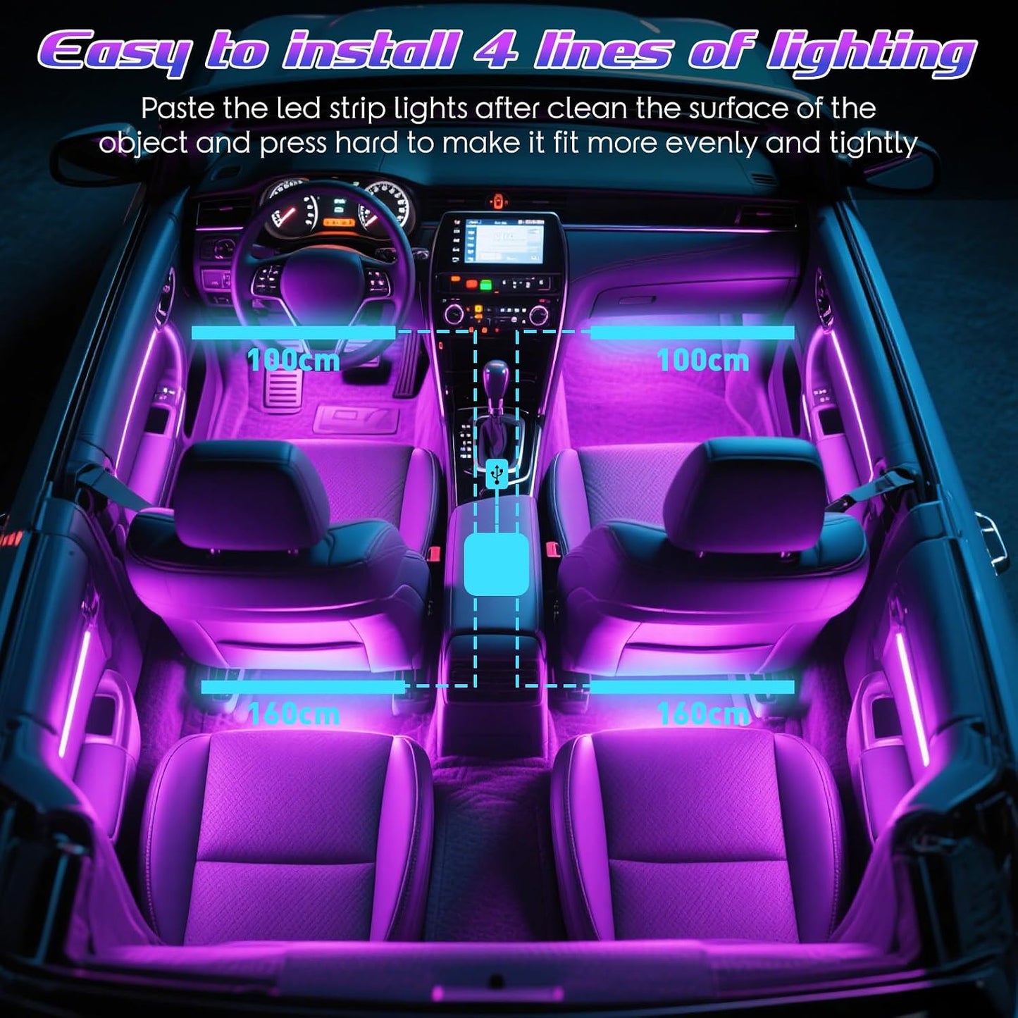 Winzwon RGB LED Lights for Car Interior Neon Light Kits - Multicolor Accent NEW