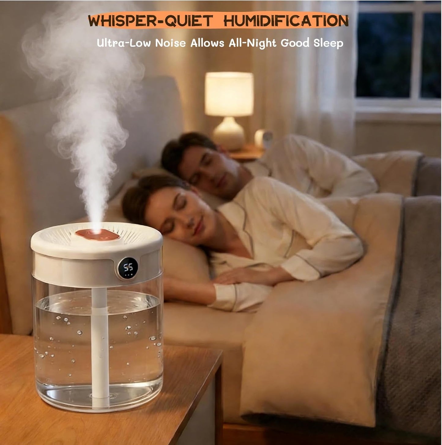 krovxom 2L Cool Mist Humidifier with Humidity Display and Night Light White DEMO