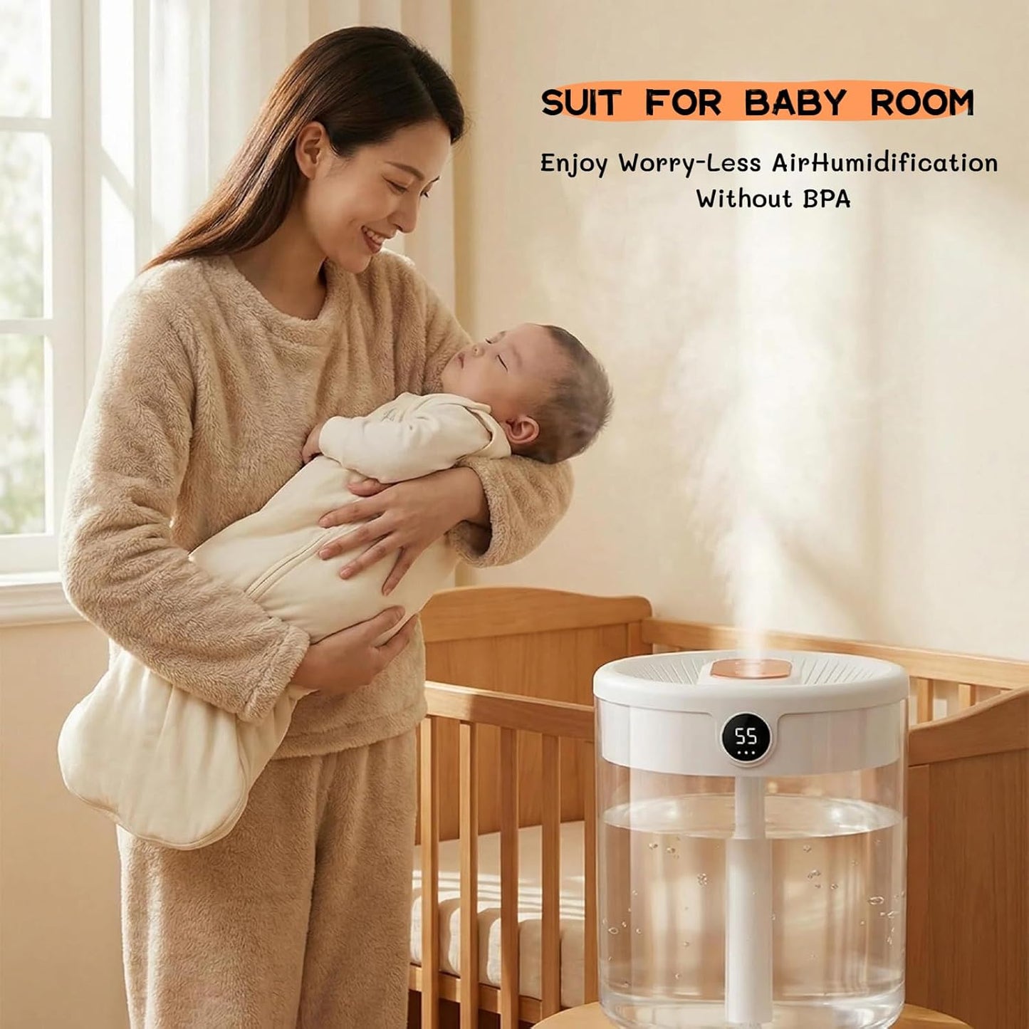 krovxom 2L Cool Mist Humidifier with Humidity Display and Night Light White DEMO