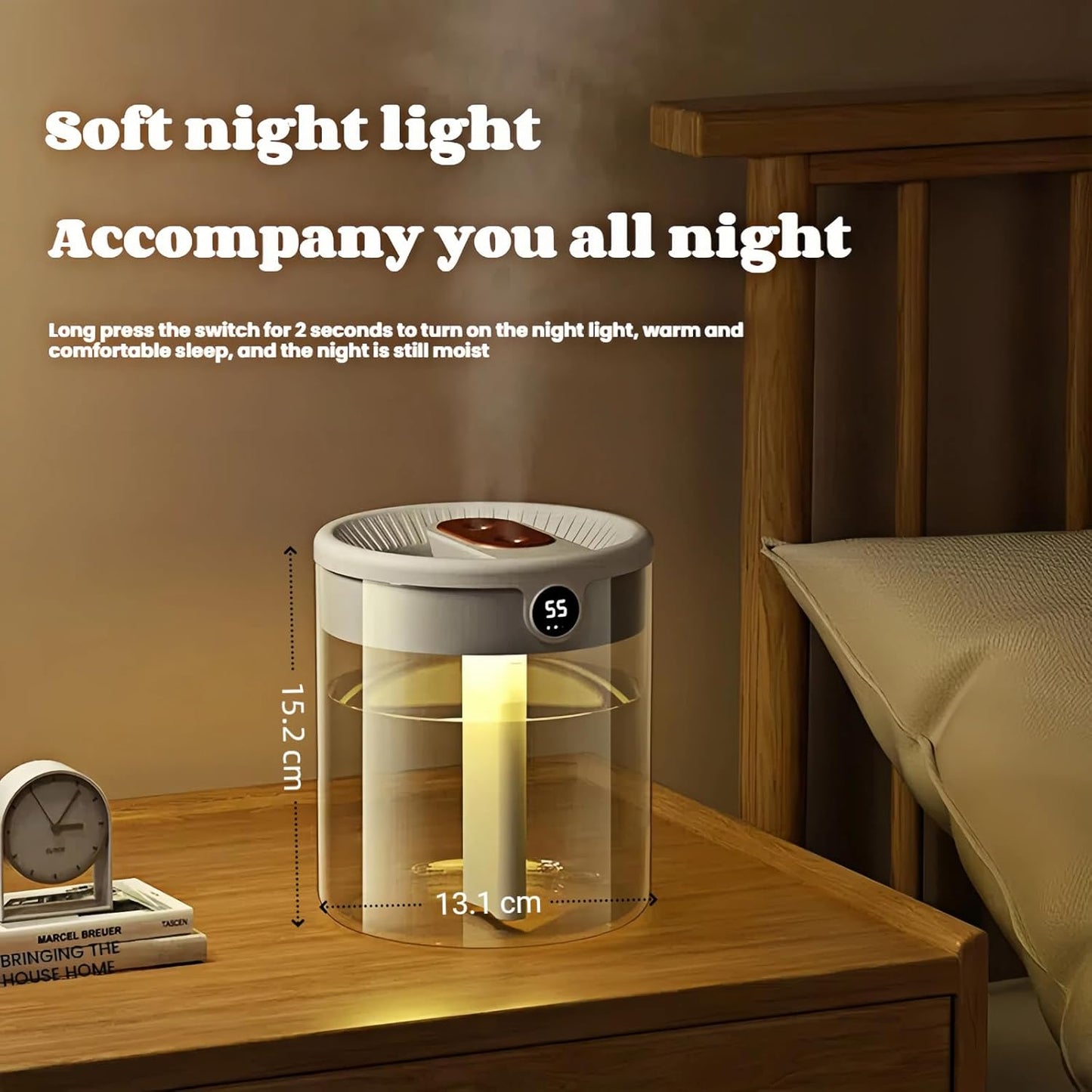 krovxom 2L Cool Mist Humidifier with Humidity Display and Night Light White DEMO