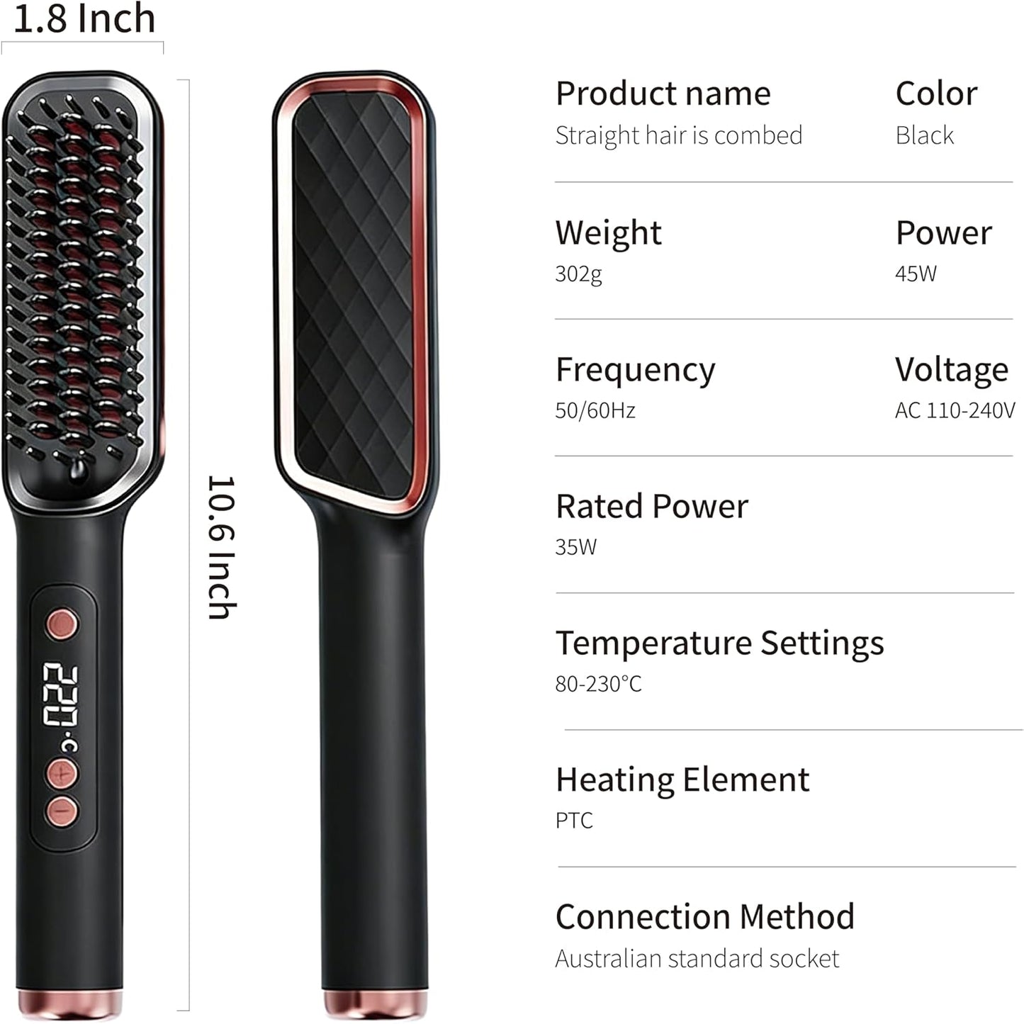 Cbumane Hair Straightener Brush Anti-Scald Ionic Comb Fast Heating 5 Temp DEMO