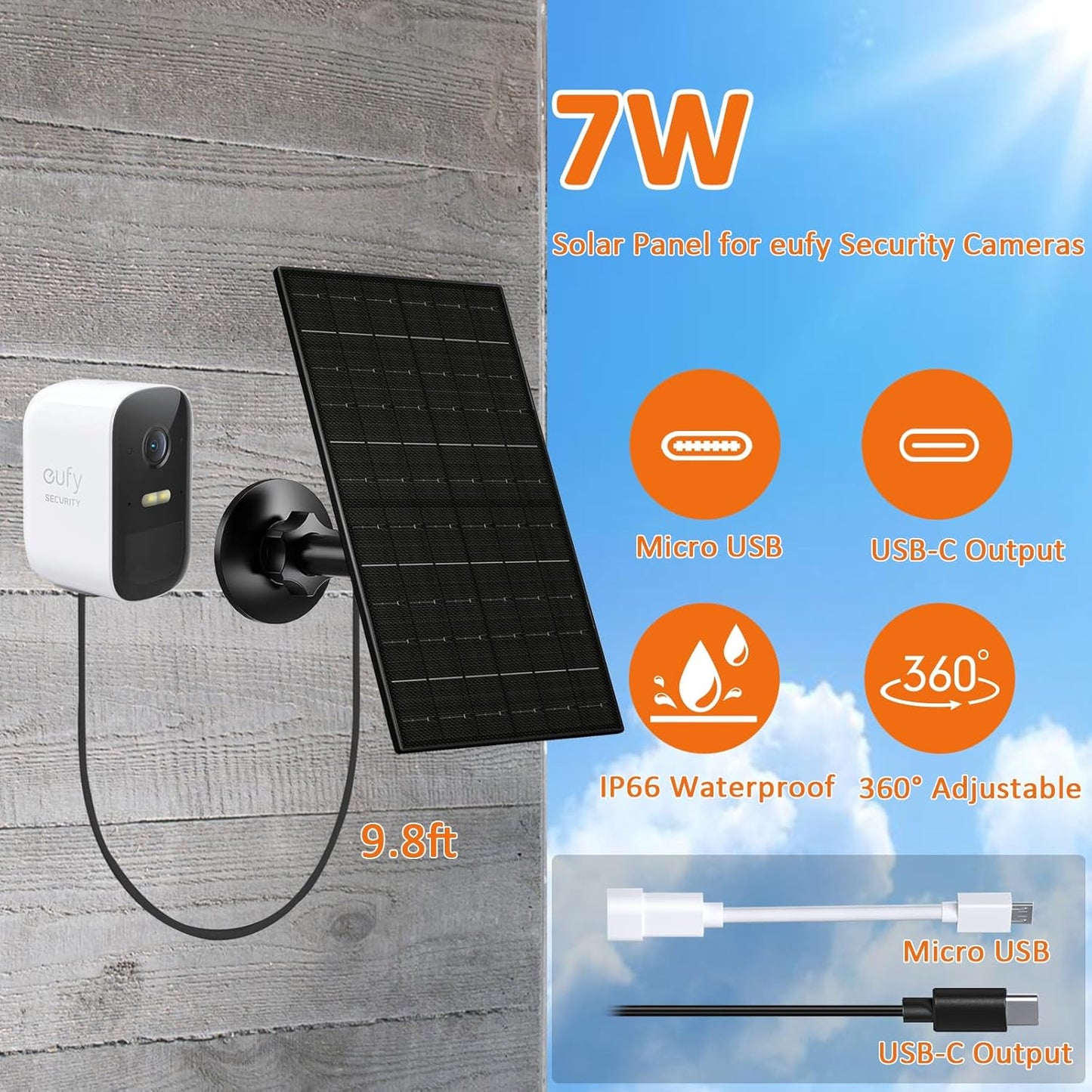 VUEBEE 7W Monocrystalline Solar Panel with Tempered Glass for Outdoor Use DEMO