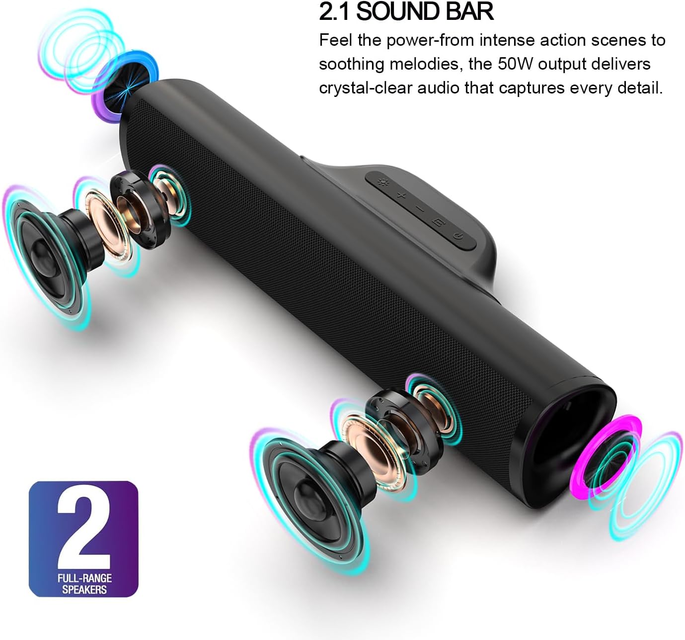 Jierben 50W Bluetooth Soundbar Surround Sound System for TV, Black DEMO