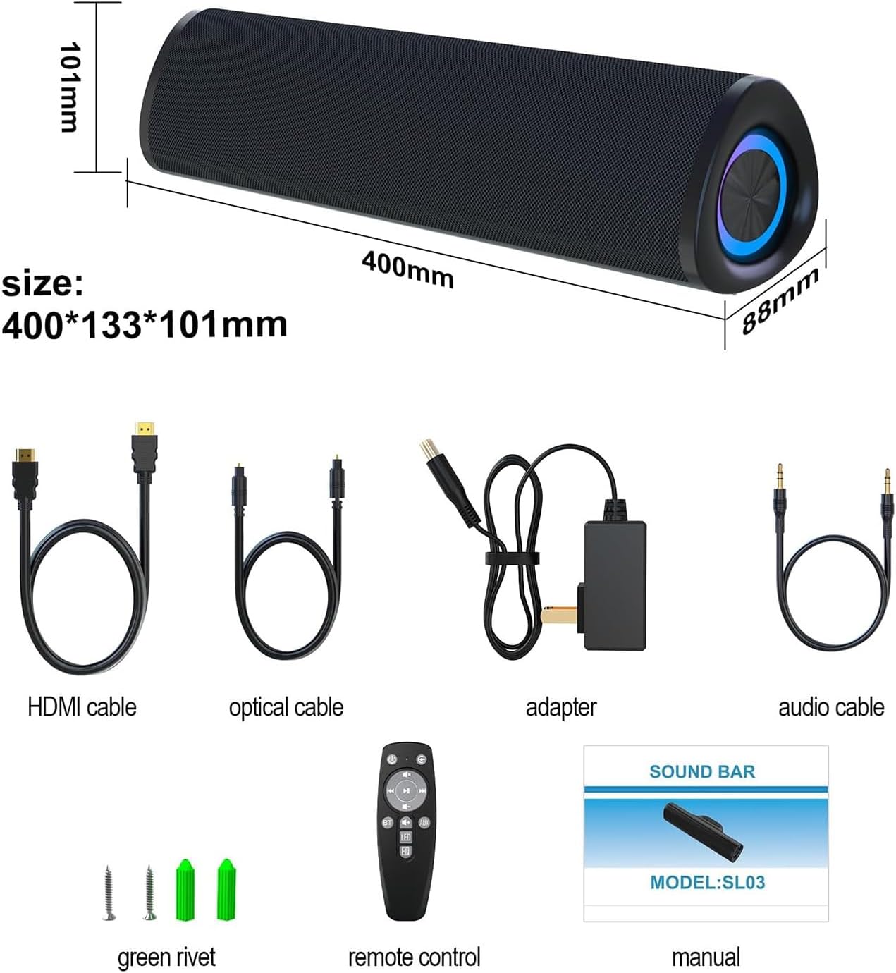 Jierben 50W Bluetooth Soundbar Surround Sound System for TV, Black DEMO