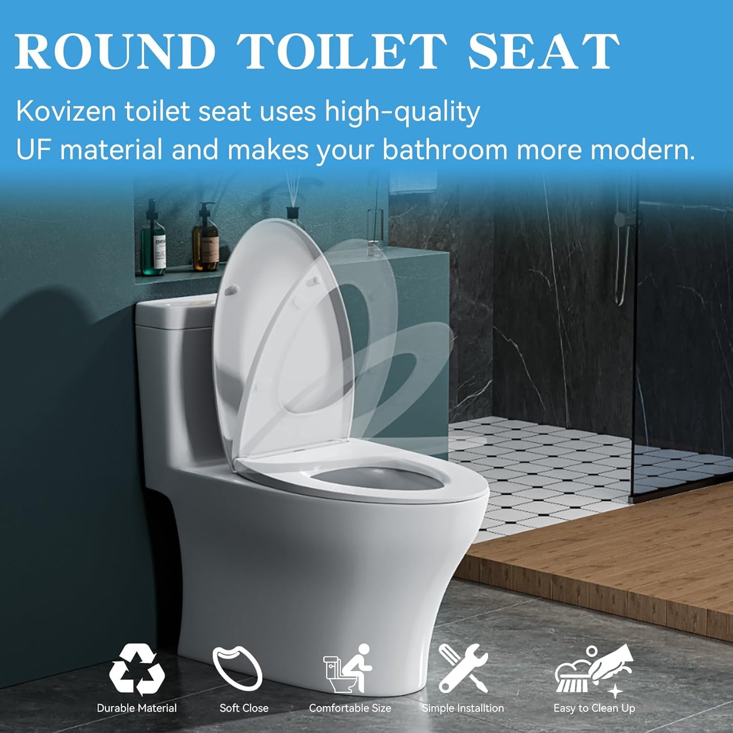 Kovizen Soft Close Toilet Seat, Oval Quick Release, Easy Clean, White NEW