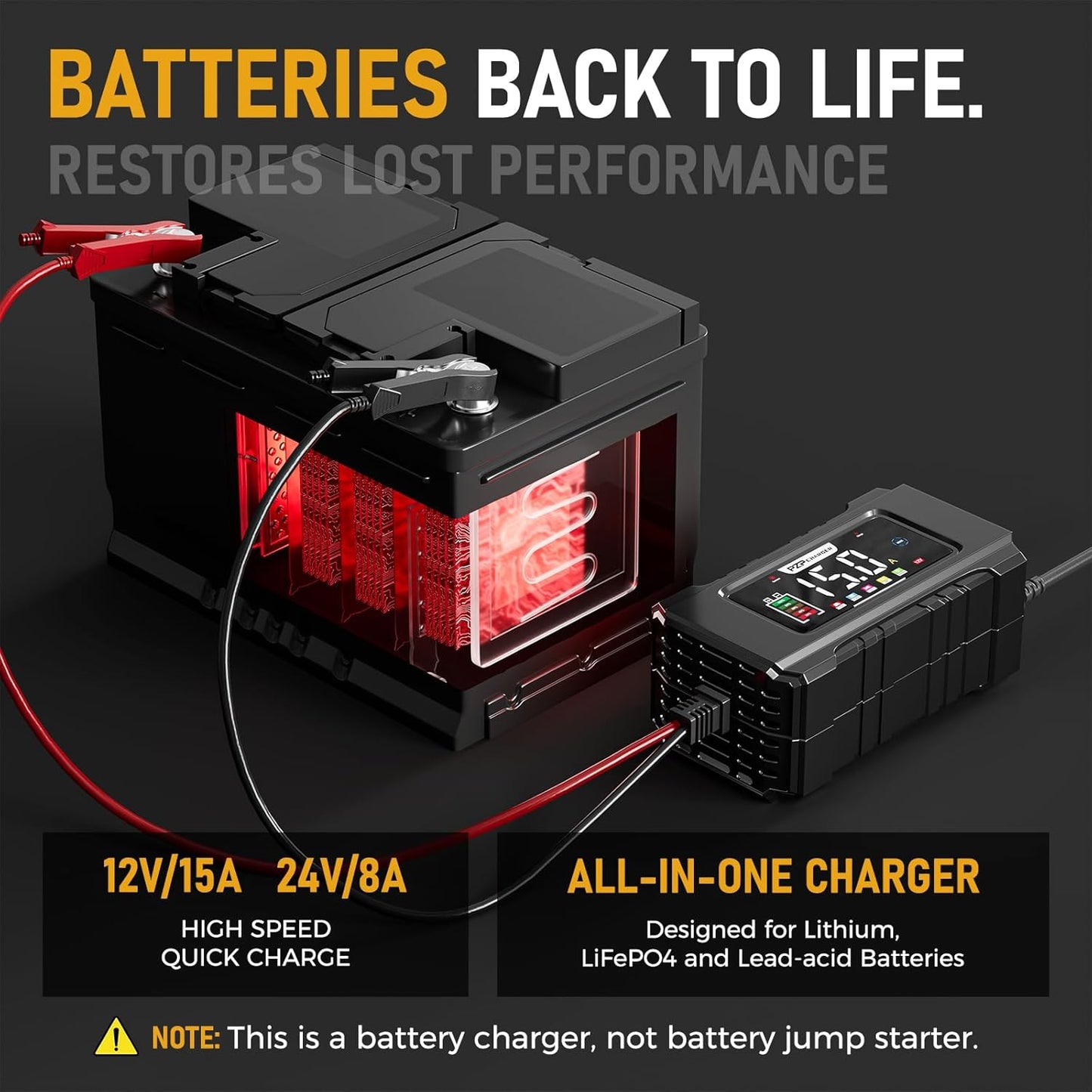 PZ.P 15-Amp Smart Battery Charger and Maintainer for 12V/24V Vehicles DEMO