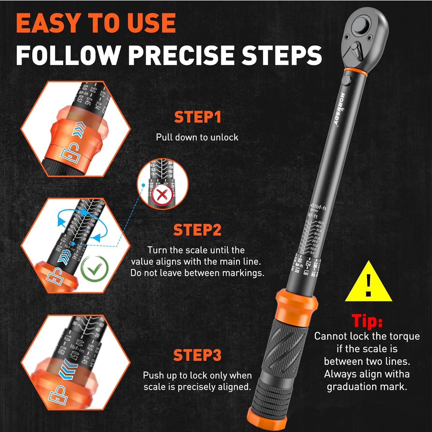 HORUSDY 3/8-Inch Hand Tools Drive Click Torque Wrench Set 5-45 ft-lb DEMO