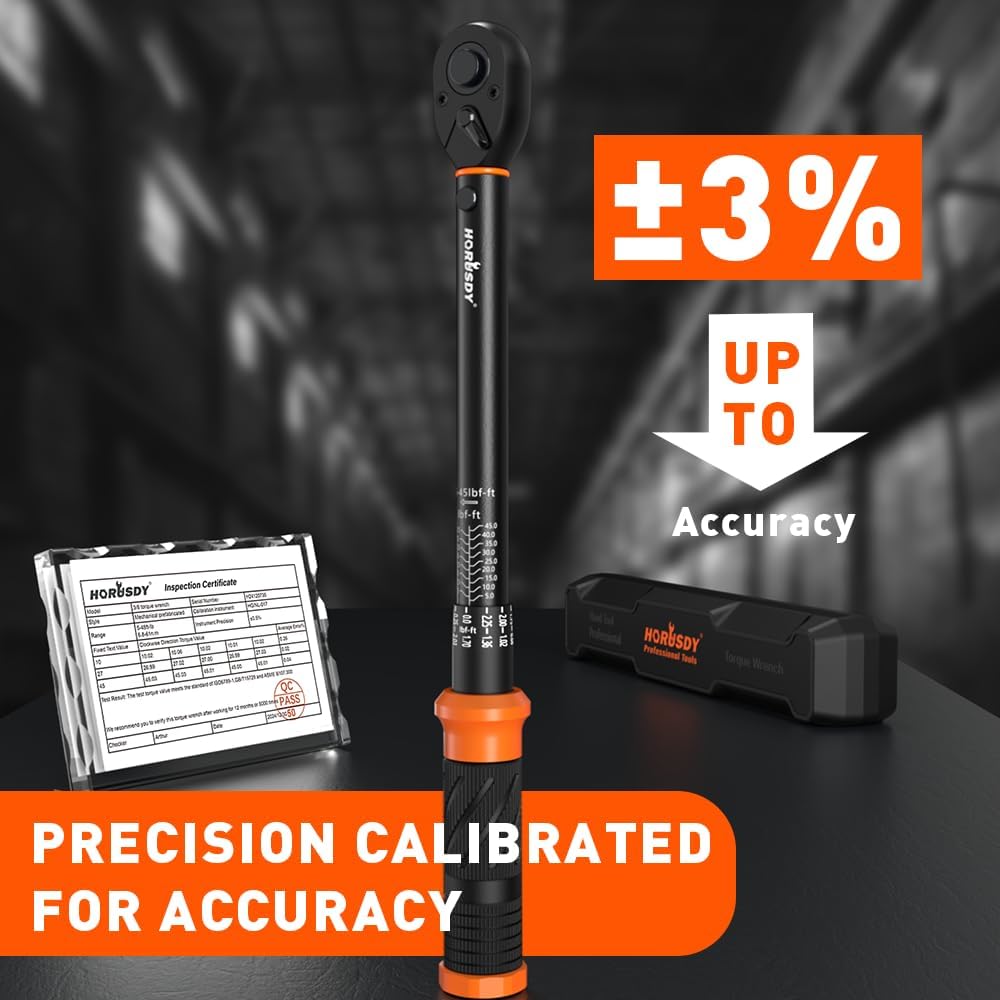 HORUSDY 3/8-Inch Hand Tools Drive Click Torque Wrench Set 5-45 ft-lb DEMO