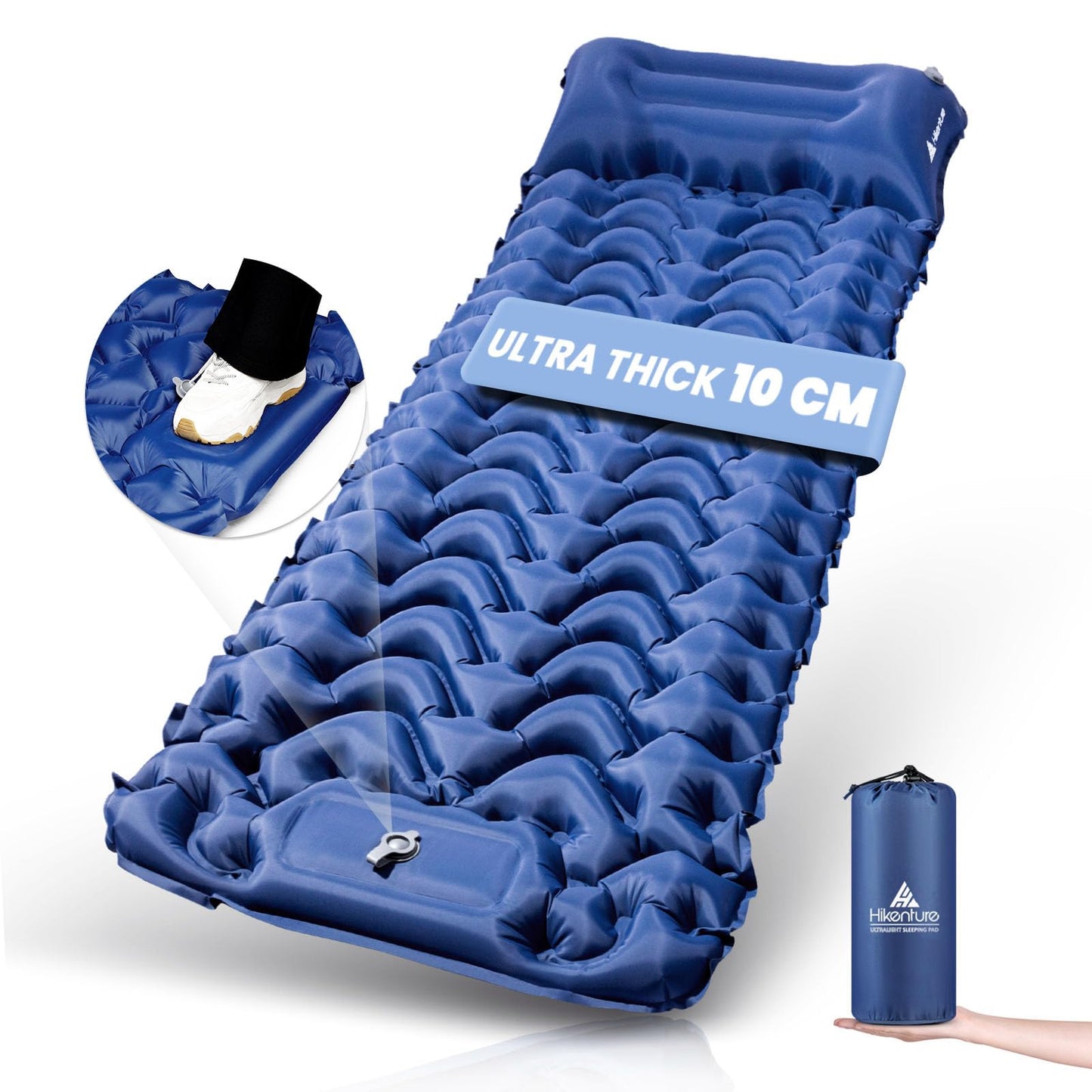 HIKENTURE Self-Inflating Sleeping Mat Backpacking Pad, Blue Single, DEMO