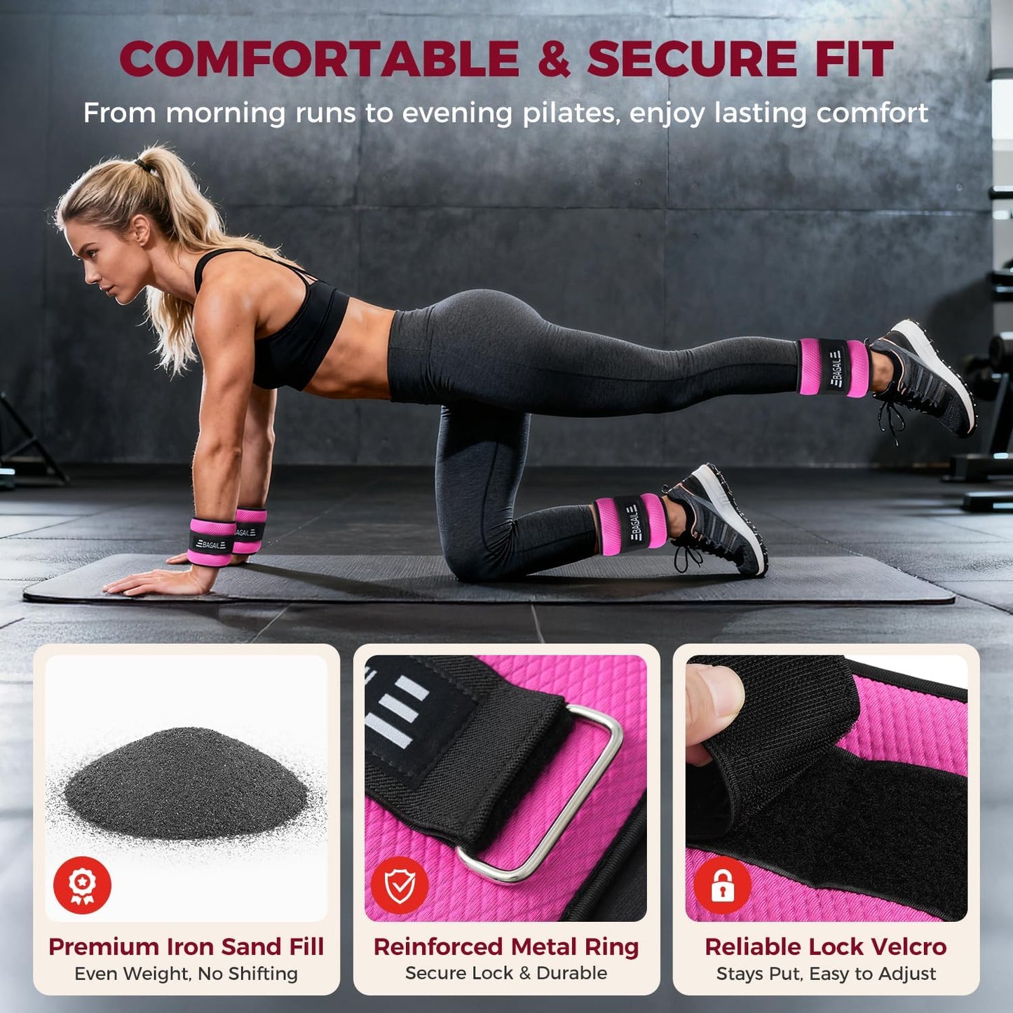BAGAIL Wrist & Ankle Weights, Secure Fit, 0.5kg/1.1lb x 2, Sleek Design, DEMO