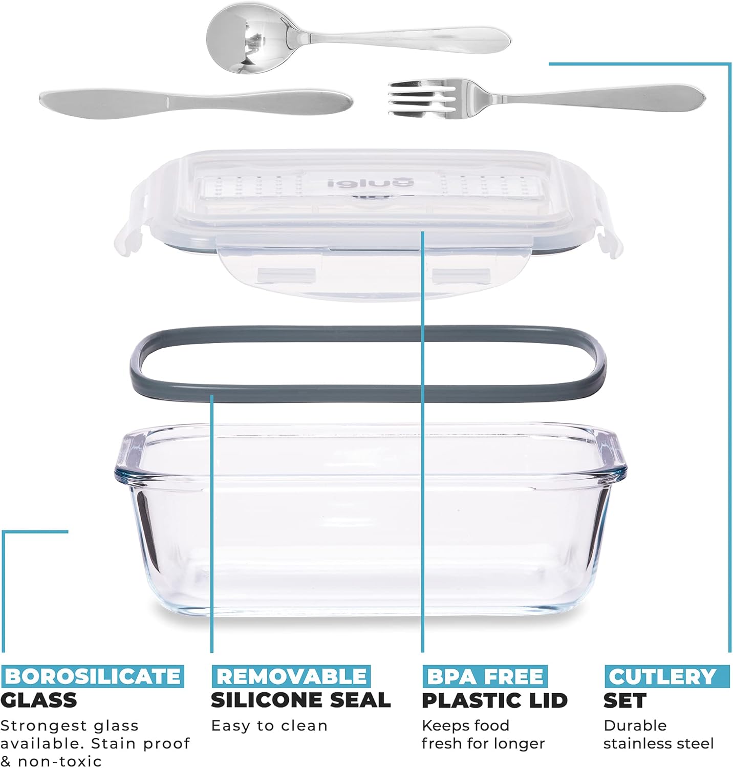 Igluu Meal Container Sets Prep Glass Food Storage Containers Set 3 Pack 1L NEW