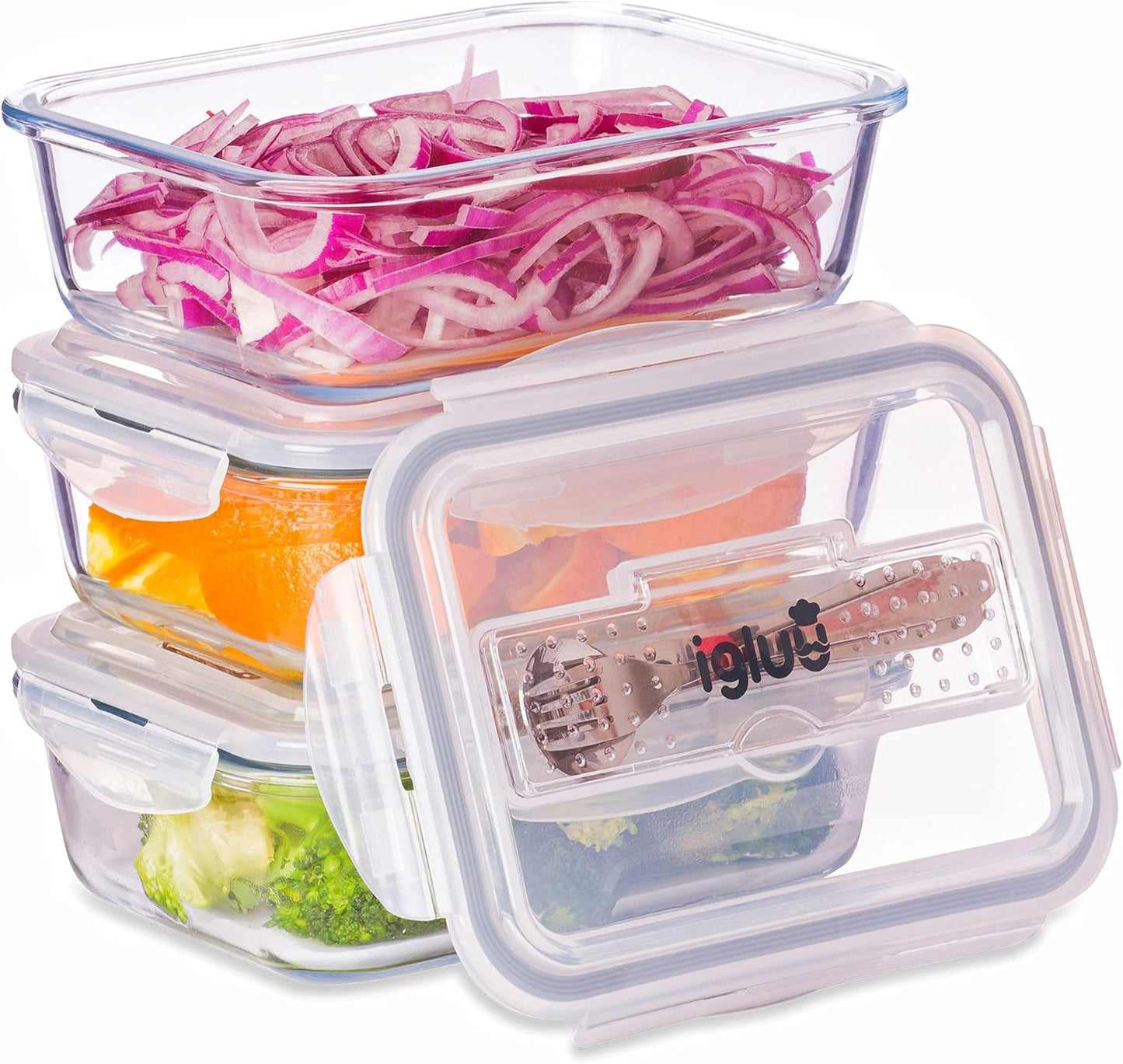 Igluu Meal Container Sets Prep Glass Food Storage Containers Set 3 Pack 1L NEW