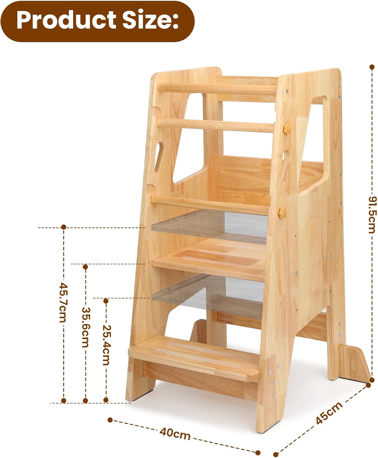 Timkos Toddler Learning Tower Step Stool - Natural Wood Kids Kitchen Helper DEMO