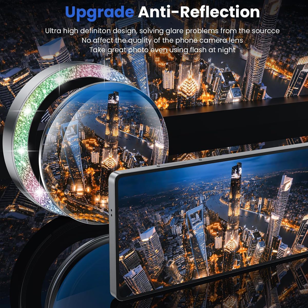 Jurqqer Glitter Colorful Lens Protector Tempered Glass Aviation Aluminum DEMO