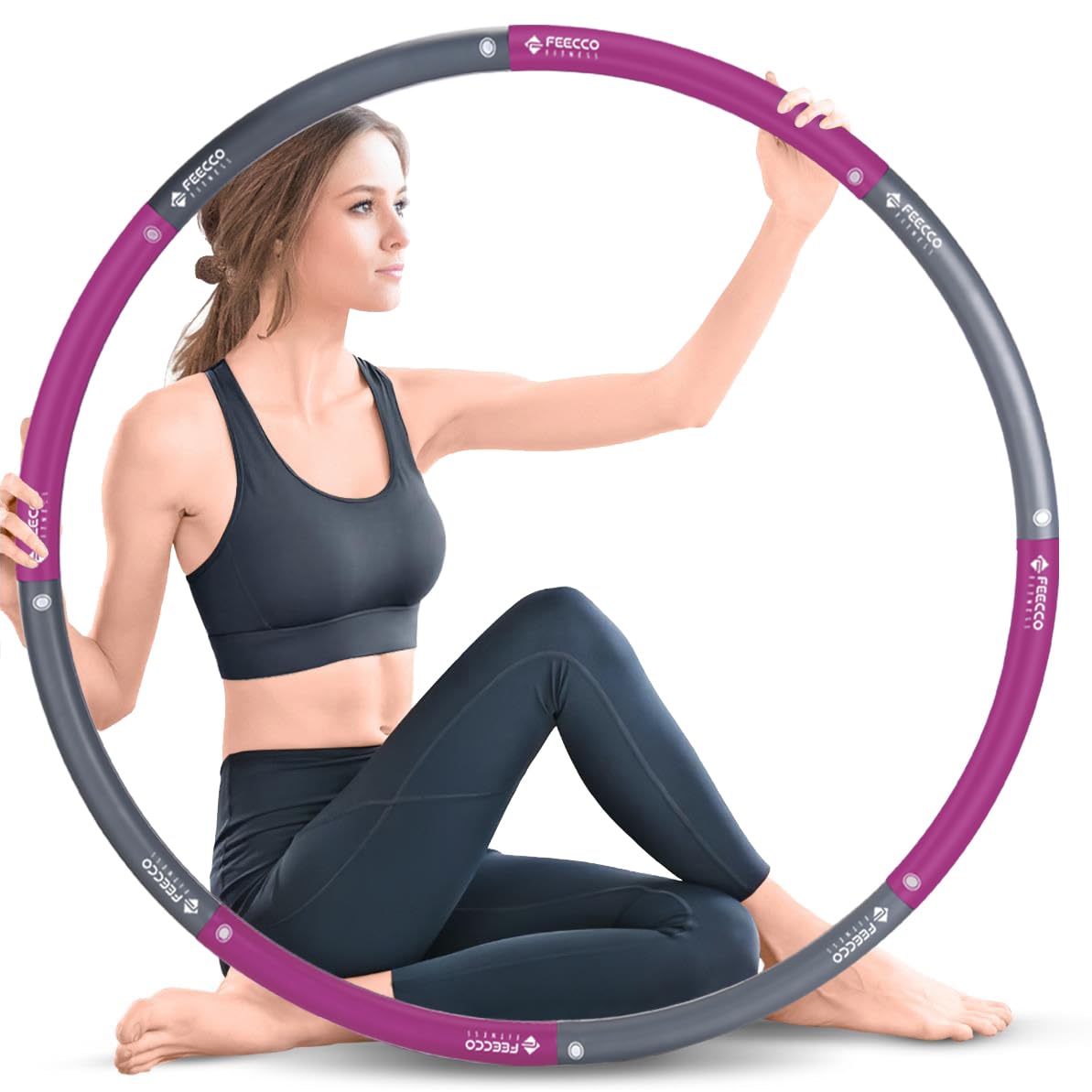 FEECCO Fitness Weighted Hoop 8 Detachable Sections for Weight Loss Purple DEMO