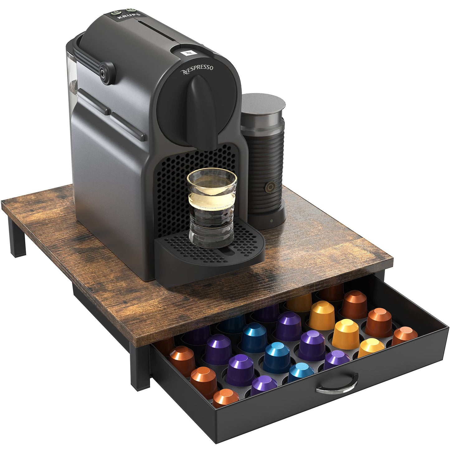Deco Brothers Rustic Brown Nespresso Capsule Organizer Drawer 42 Pod Holder DEMO