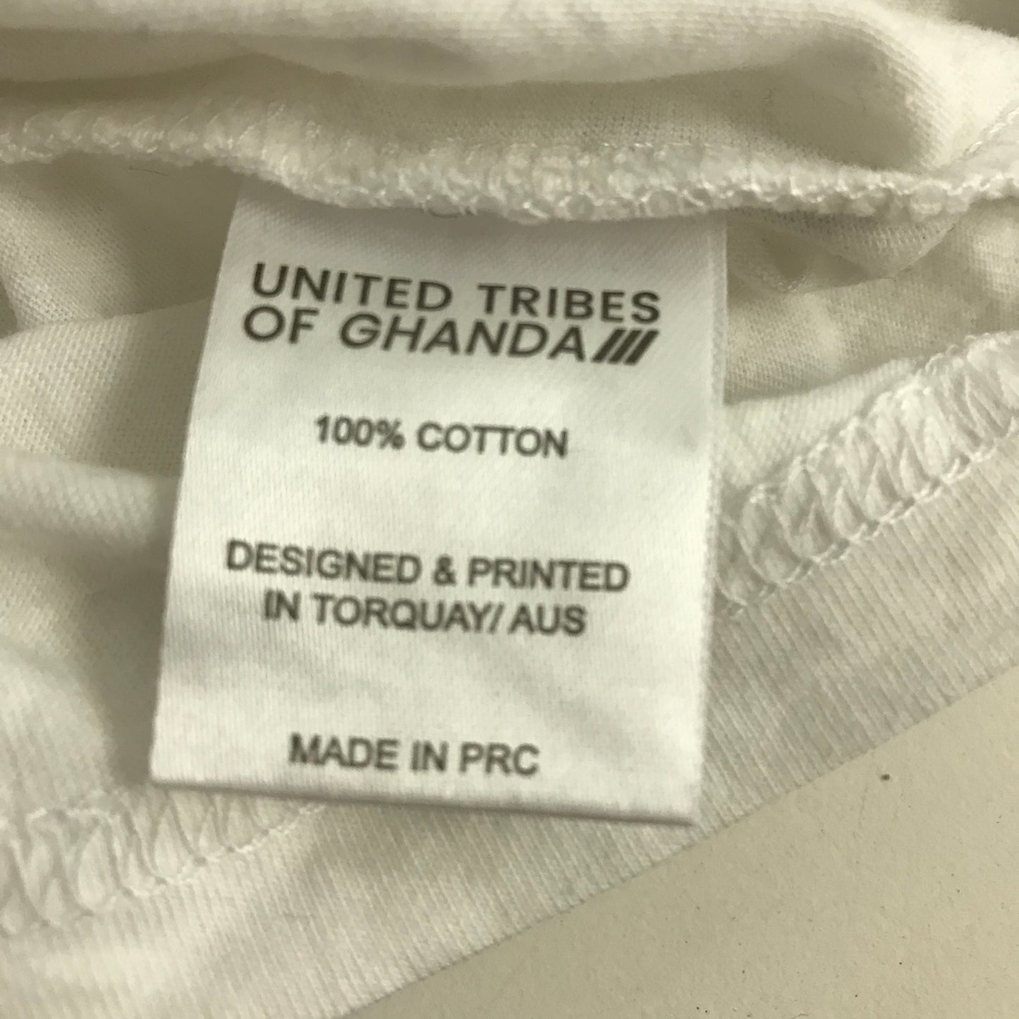 United Tribes of Ghanda Graphic T-Shirt White with Black Trim Cotton Size 10