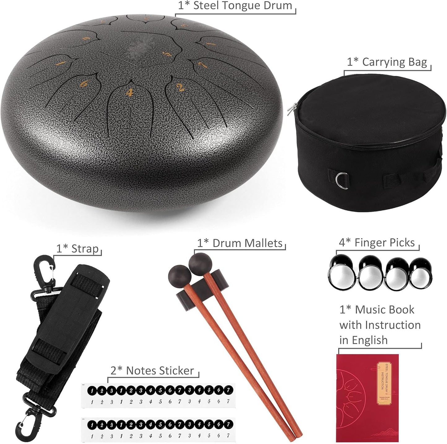 LOMUTY 12 Inch Steel Tongue Drum 11 Notes Sound Therapy Alloy Instrument NEW