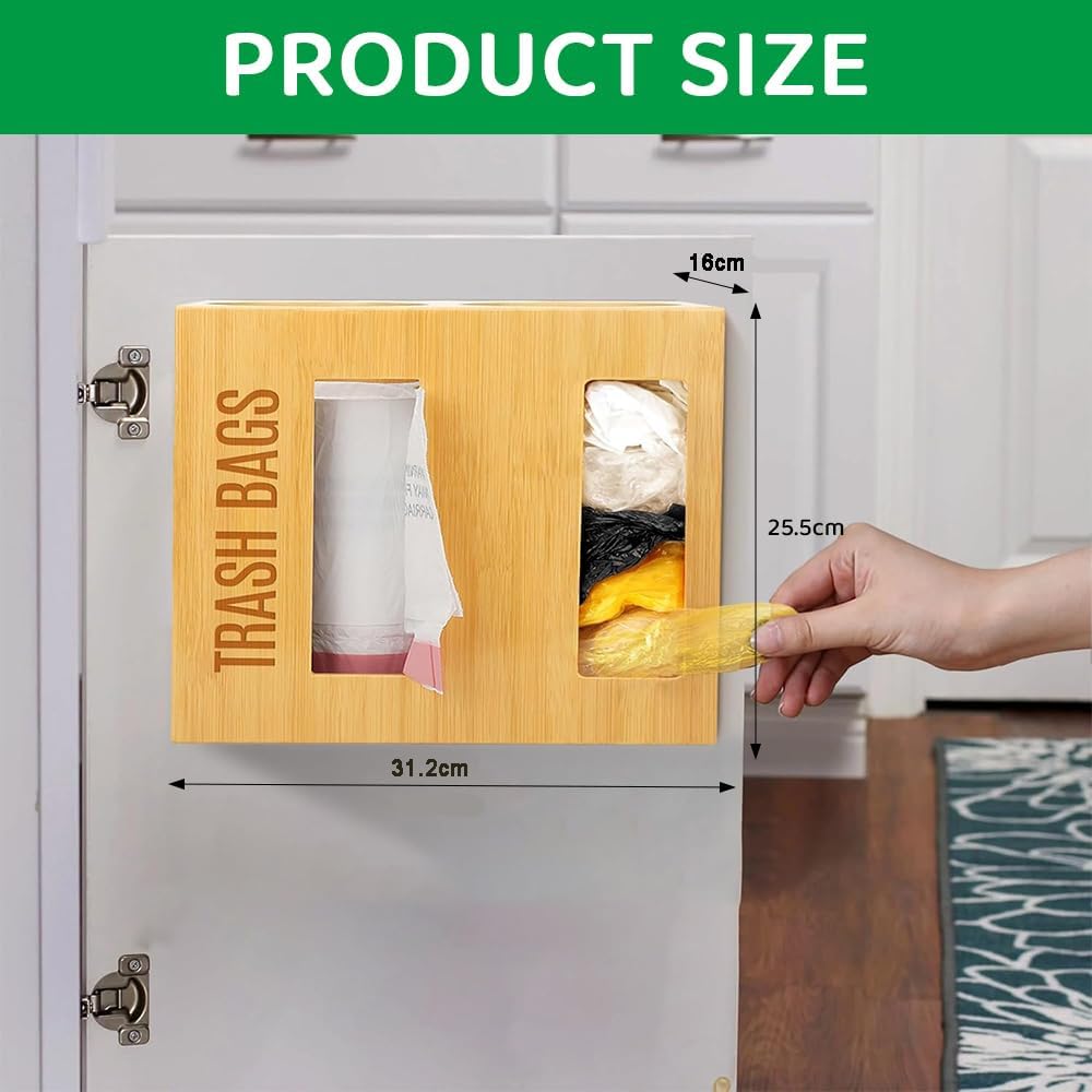 JIUSEGE Bamboo 2-in-1 Dispenser Holder for Jumbo Trash Bag & Paper Towel NEW