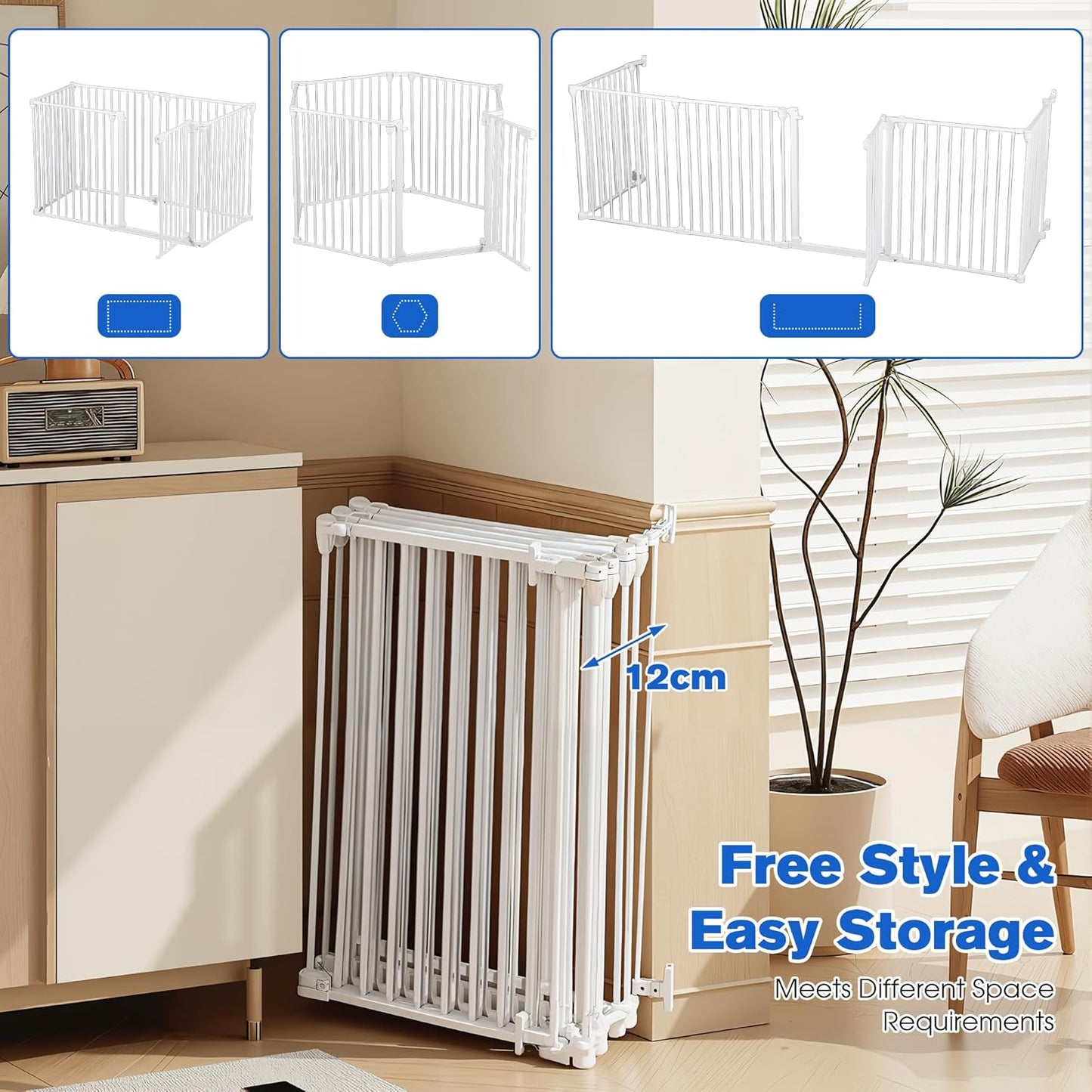 ADVWIN Adjustable Extra Wide Metal Dog Gate with Door, 90-380cm, White NEW