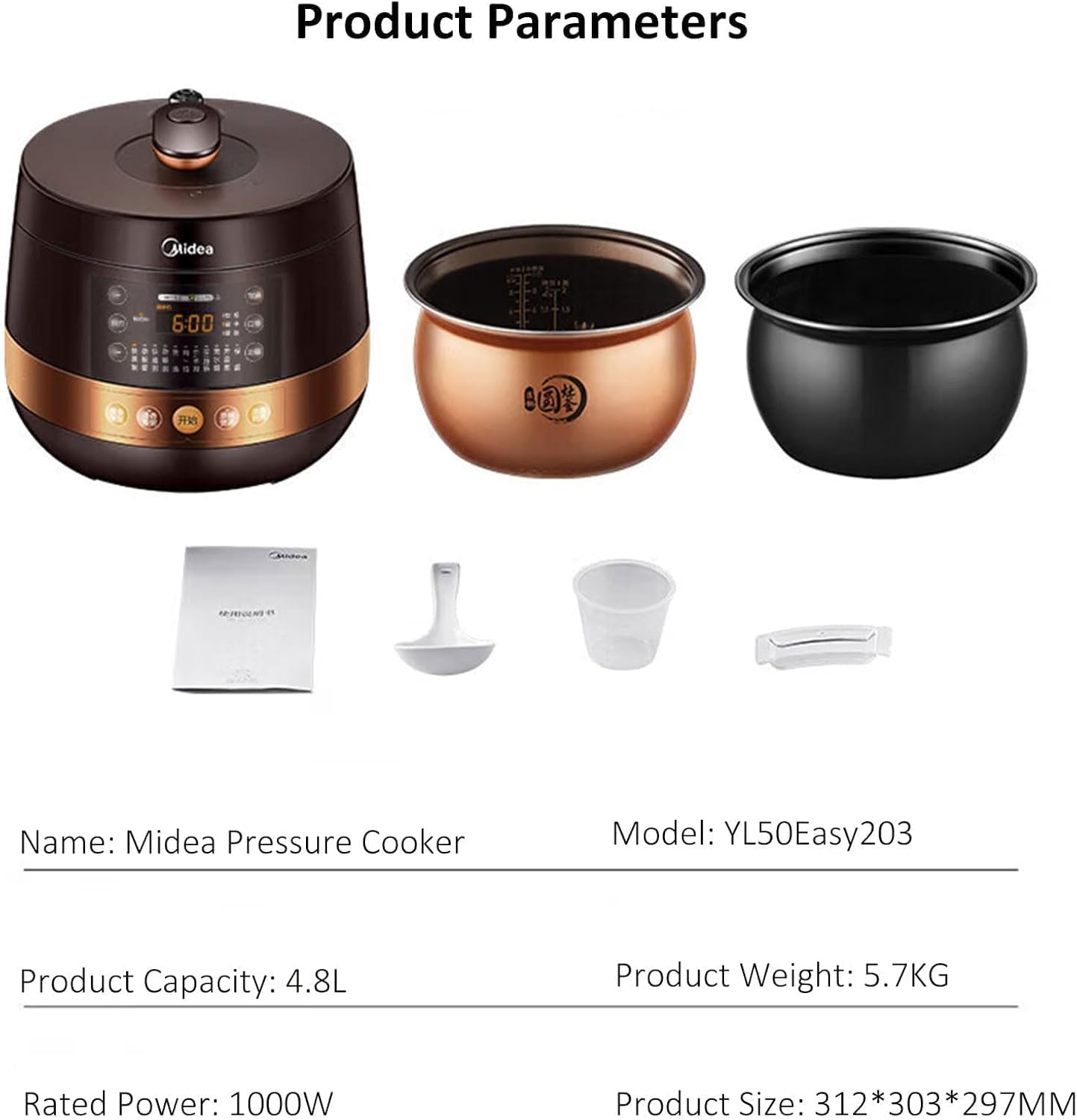 WOOYOOTE 4.8L Electric Pressure Cooker, Slow Cooker & Multi-Functional NEW