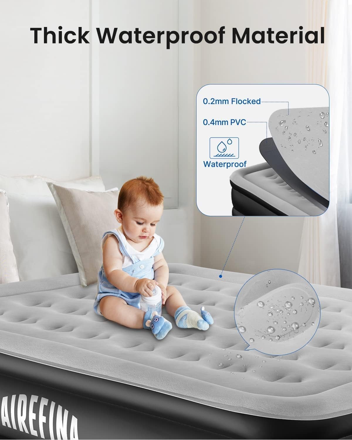Airefina Queen Size Inflatable Air Mattress with Built-in Electric Pump Grey NEW