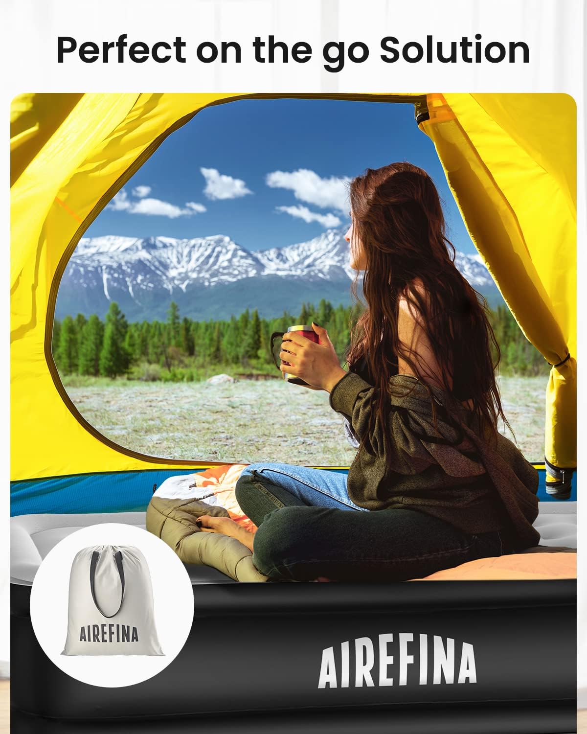 Airefina Queen Size Inflatable Air Mattress with Built-in Electric Pump Grey NEW