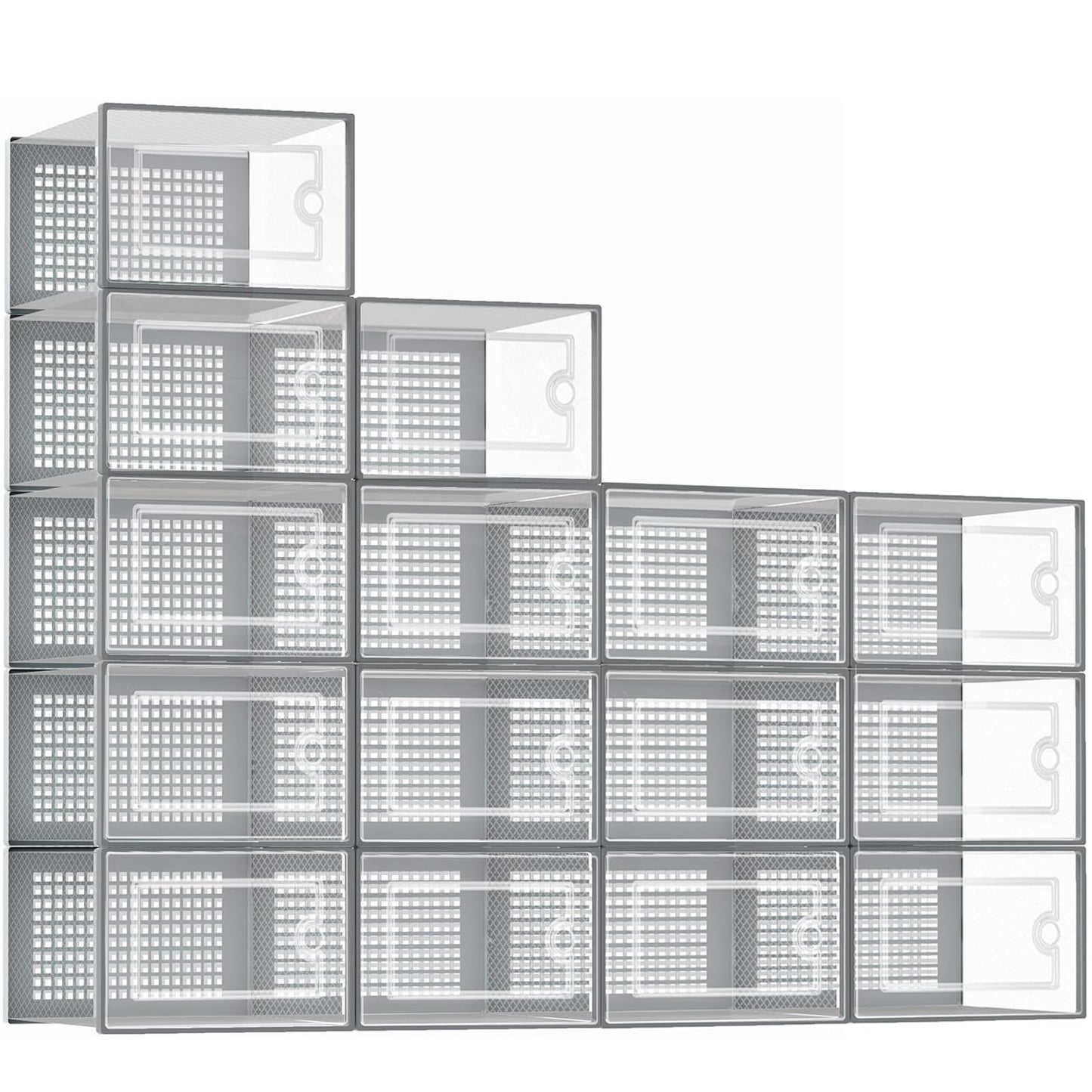 stusgo Clear Plastic Stackable Shoe Organizer Boxes 15-Pack Boot & Storage NEW