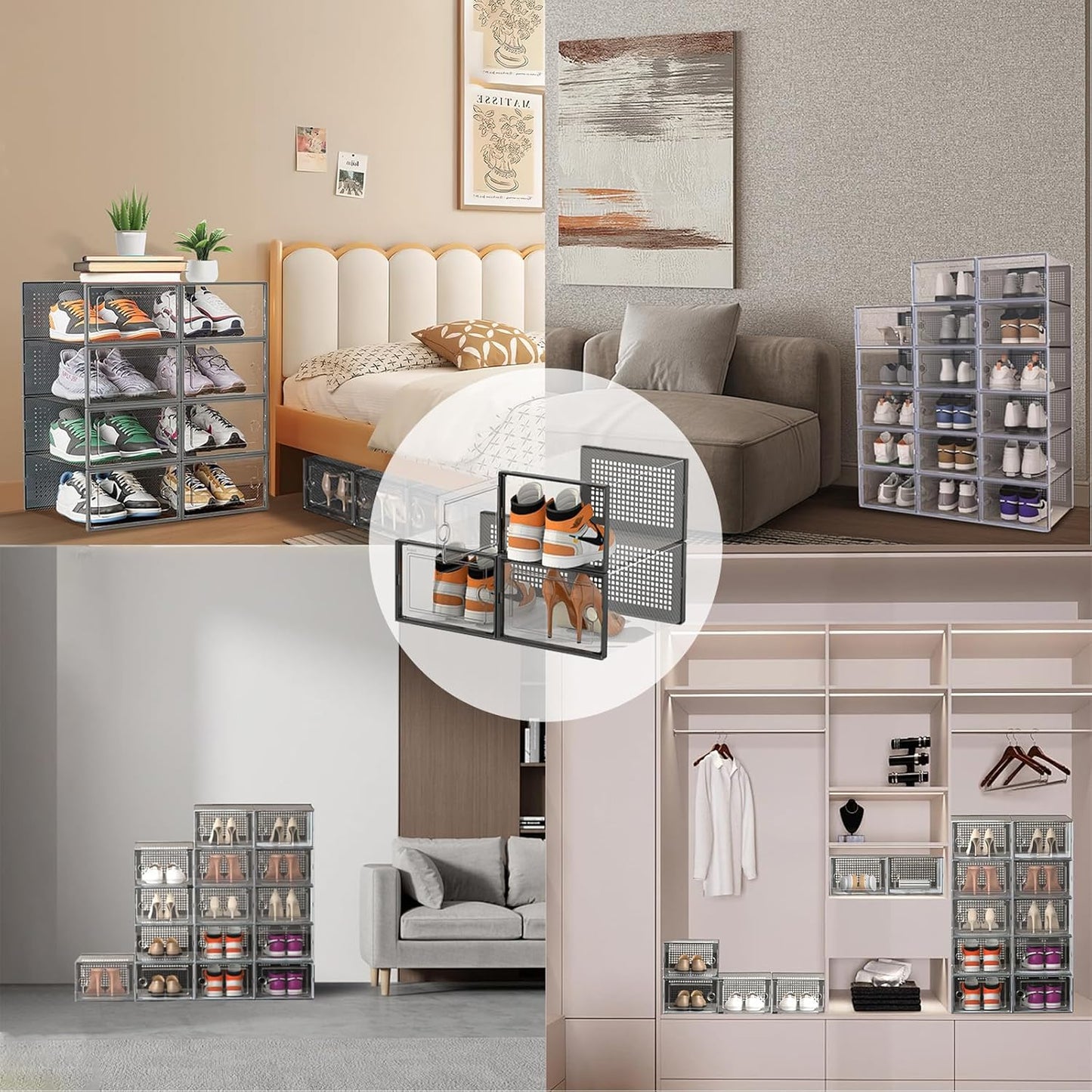 stusgo Clear Plastic Stackable Shoe Organizer Boxes 15-Pack Boot & Storage NEW