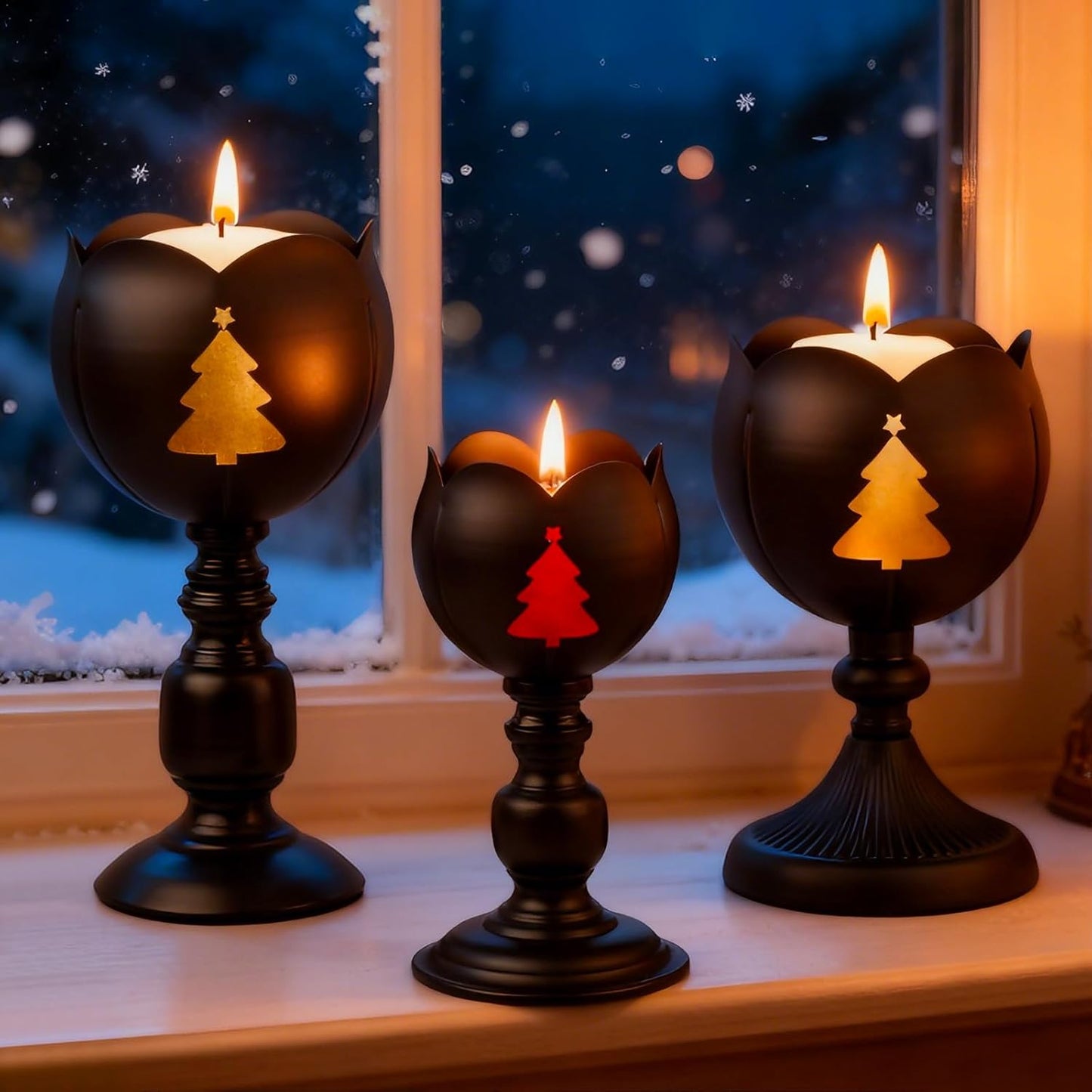 MrMrKura Decorative Black Candle Holders Set of 3 for Dining Table NEW