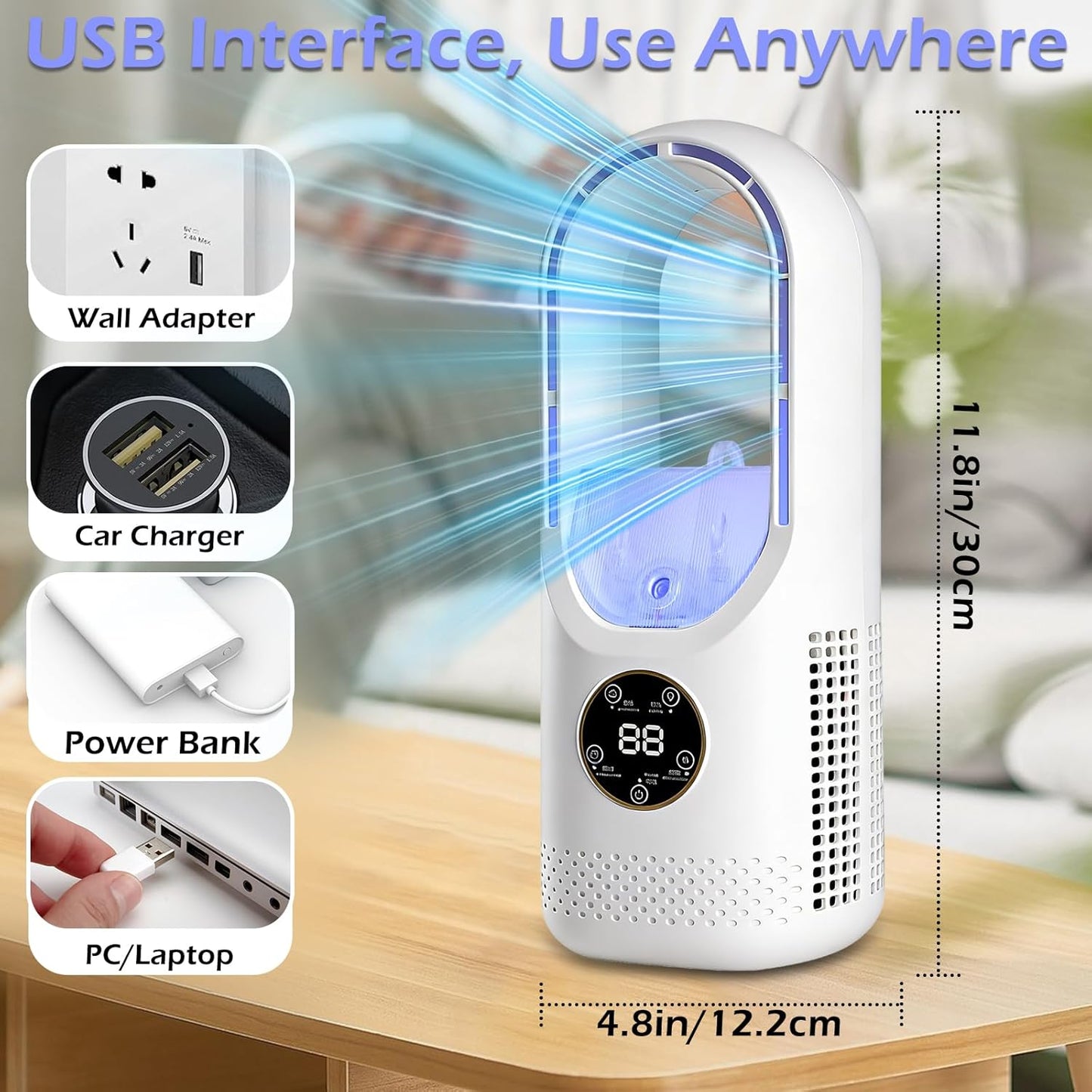 Bigqin Bladeless Desk Fan 6-Speed USB Quiet Personal Humidifier White 11 DEMO