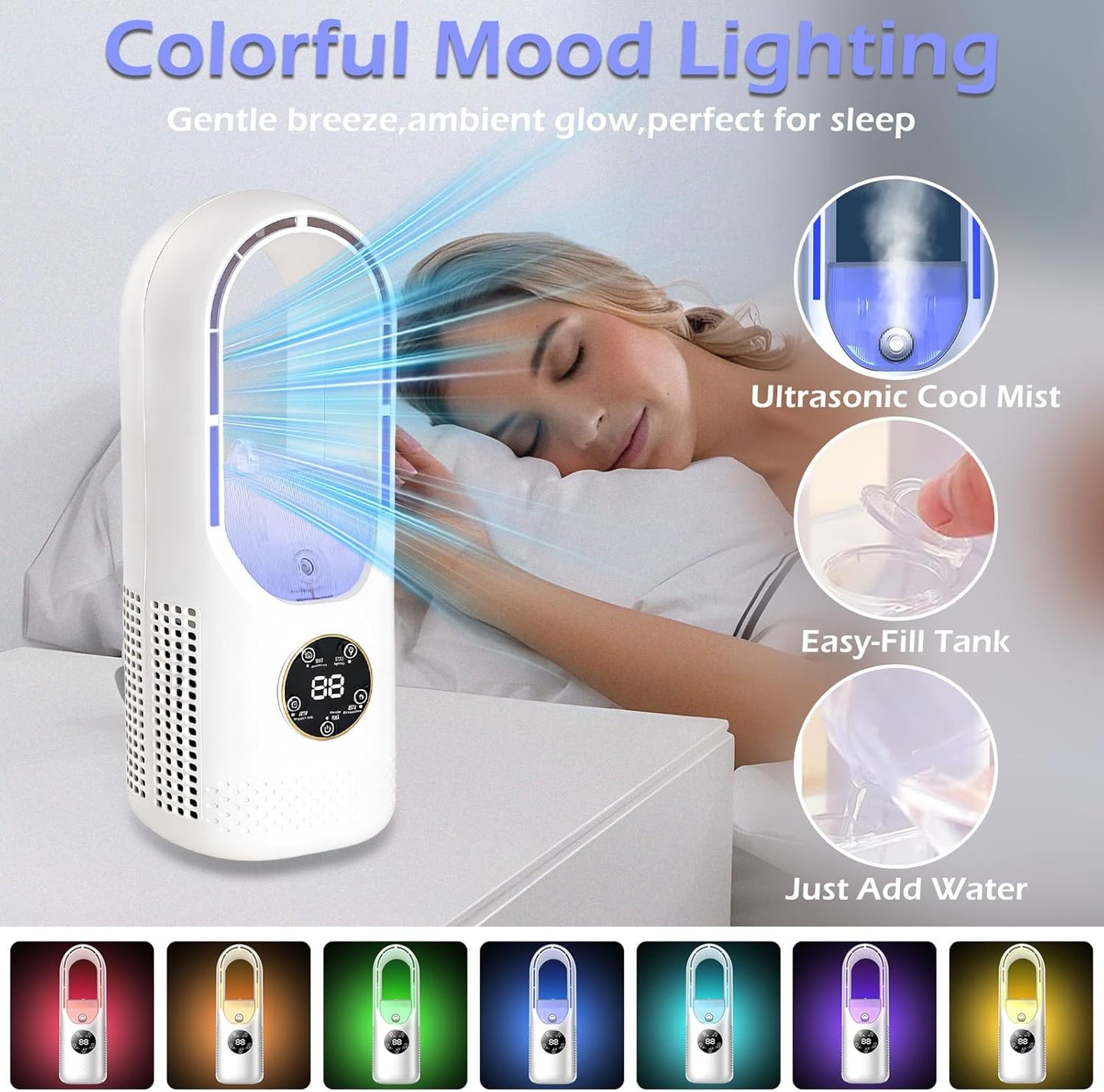 Bigqin Bladeless Desk Fan 6-Speed USB Quiet Personal Humidifier White 11 DEMO