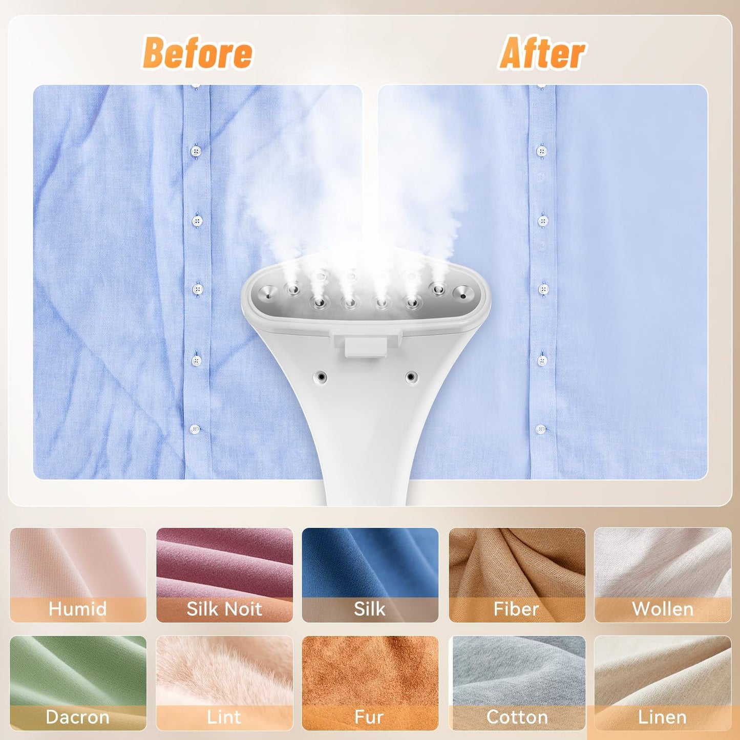Shanghigh 1800W Adjustable Steam Garment Steamer, White Electric Clothes DEMO