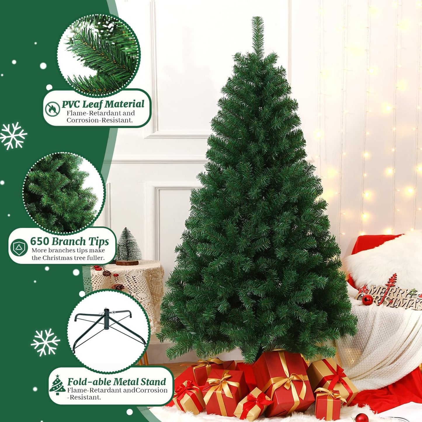 6ft Artificial Trees Green Christmas Tree with Polyvinyl Chloride Needles DEMO