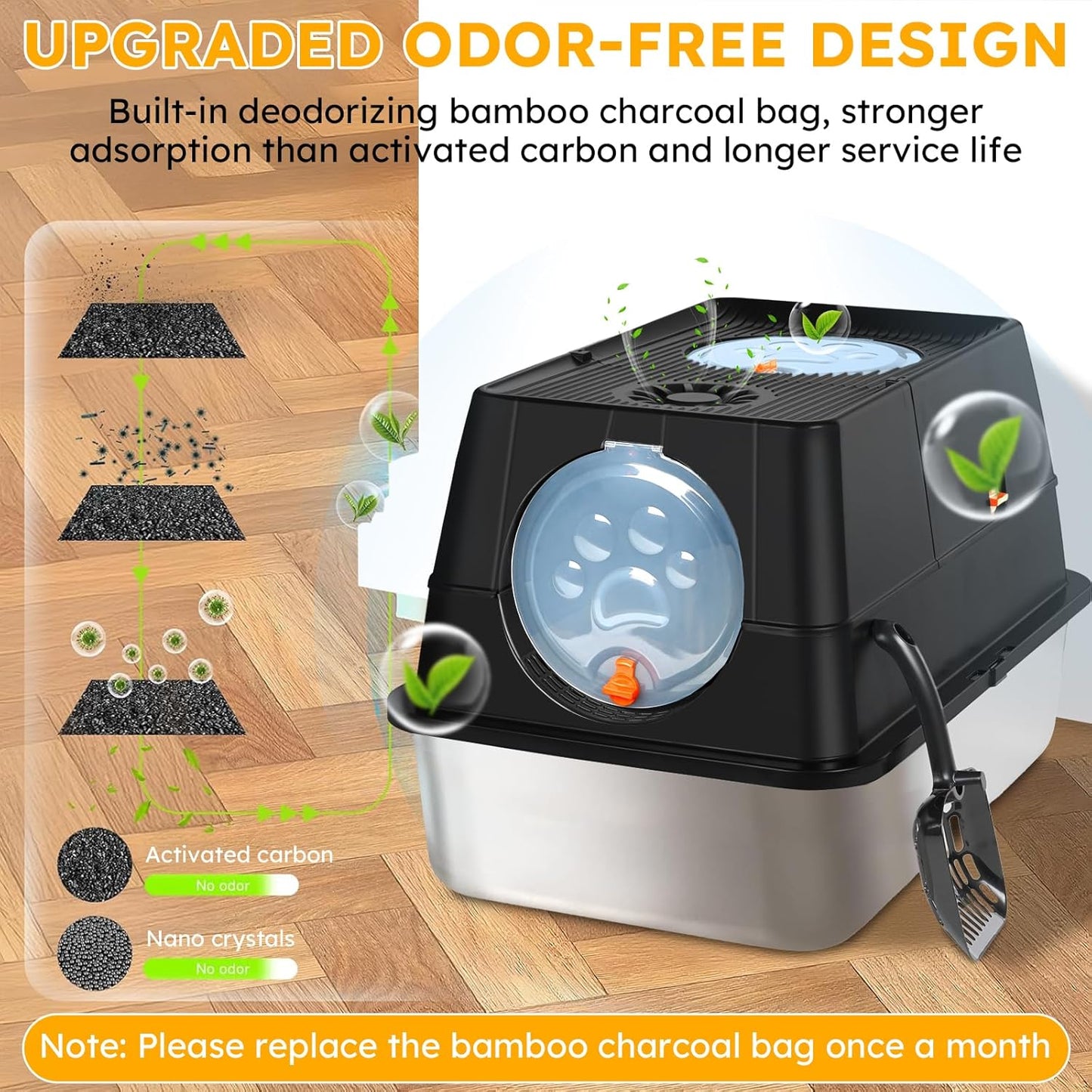 QZTHOU Large Enclosed Stainless Steel Cat Litter Box with Removable Metal NEW