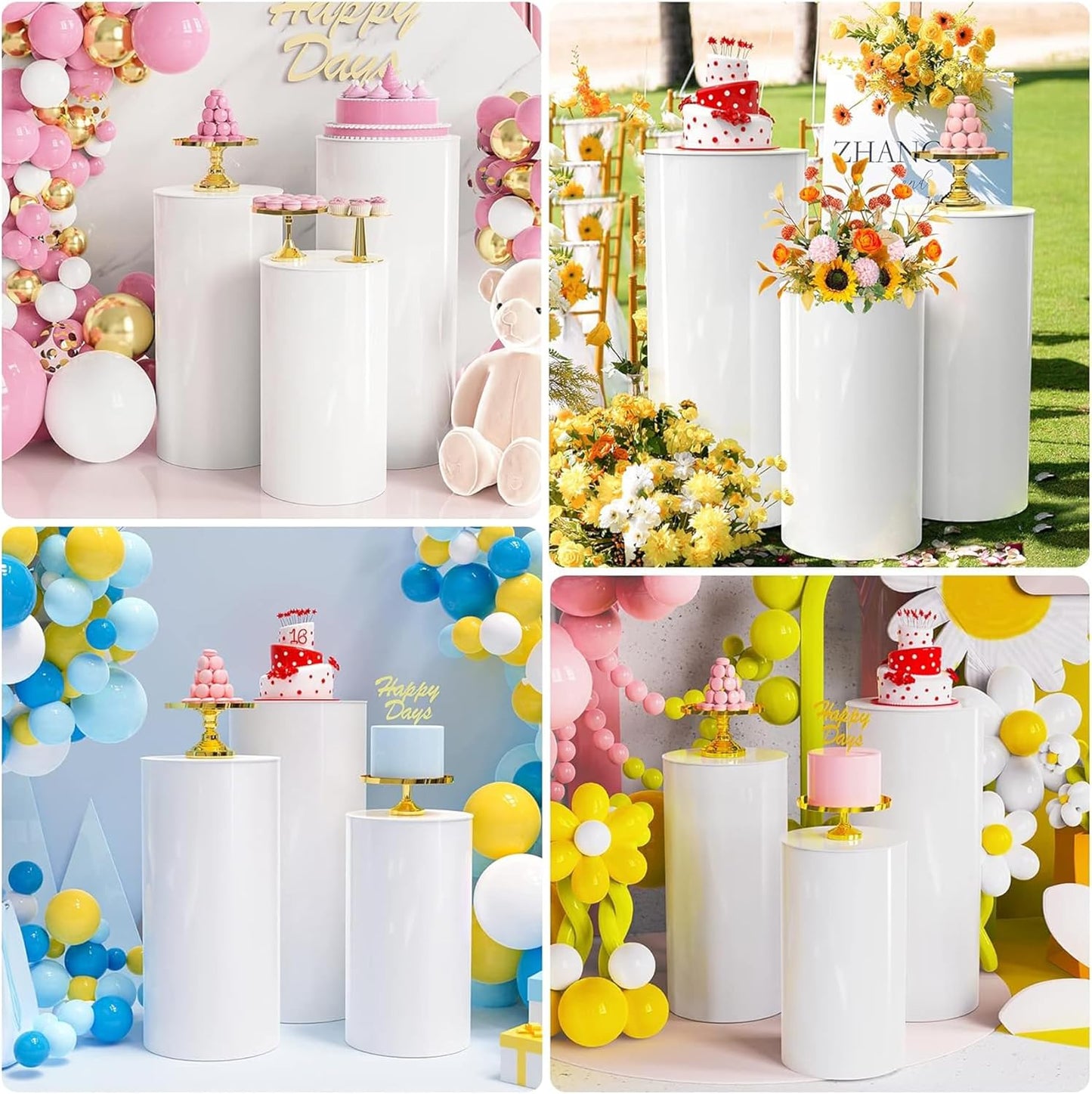 MANYUK 3Pcs White Cylinder Pedestal Stands Round Display Plinth for Cake DEMO
