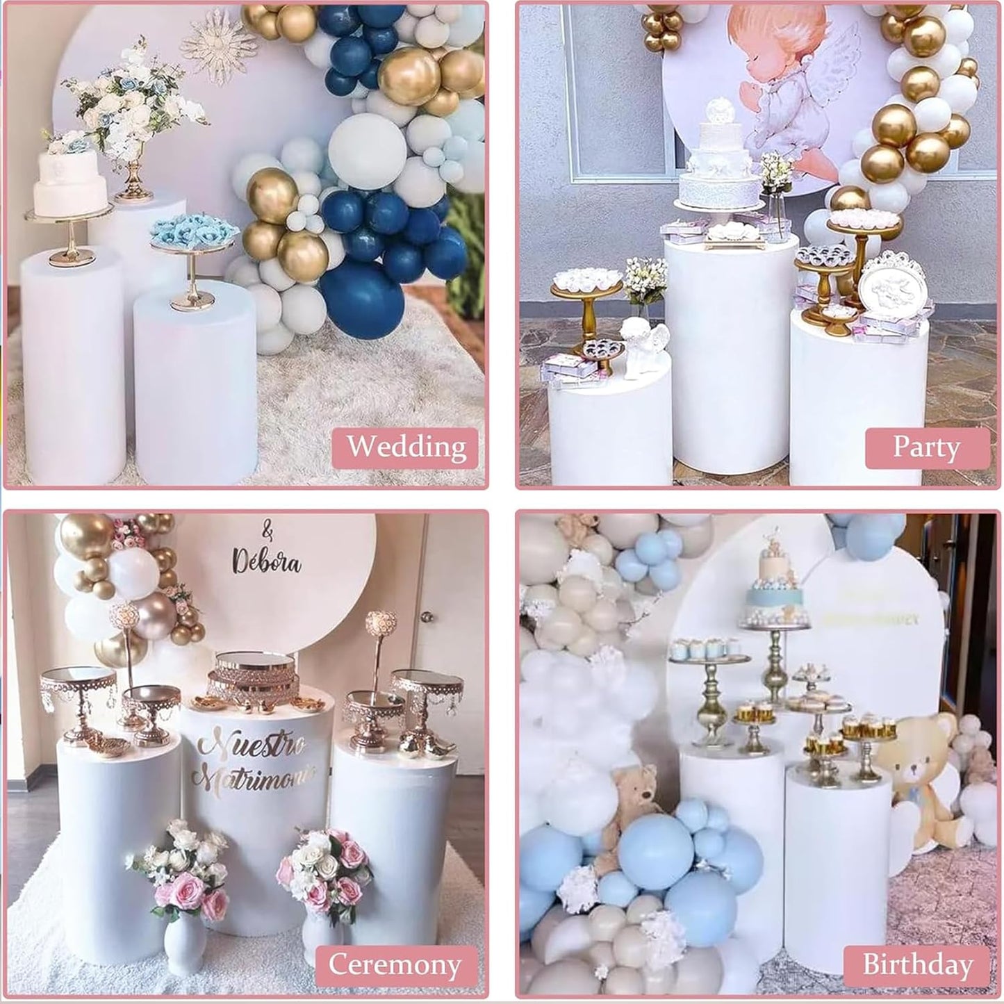 MANYUK 3Pcs White Cylinder Pedestal Stands Round Display Plinth for Cake DEMO