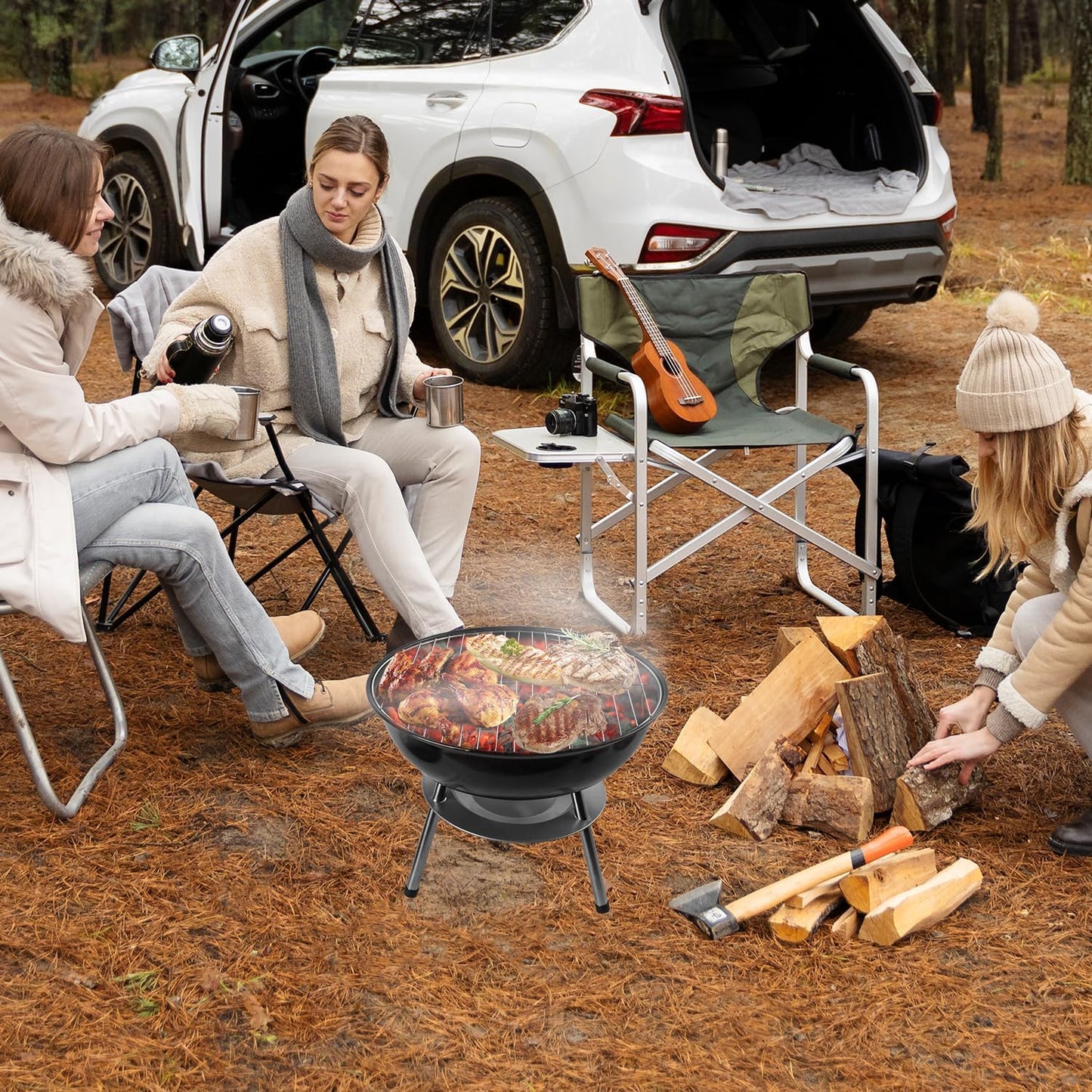 guogiyala 14 Home Improvement Inch Portable Outdoor Grill with 3-Point NEW