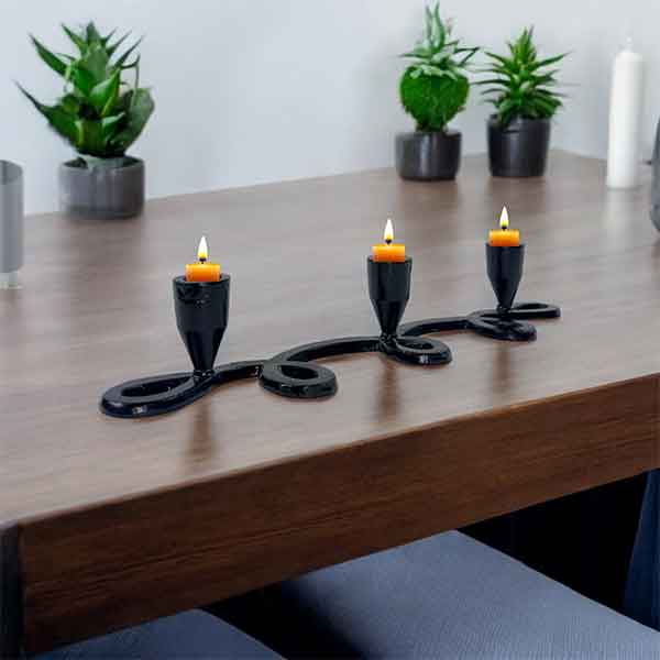 Handcrafted Twisted Triple Black Matte Aluminium Candle Holder Home Decor Accent Piece NEW