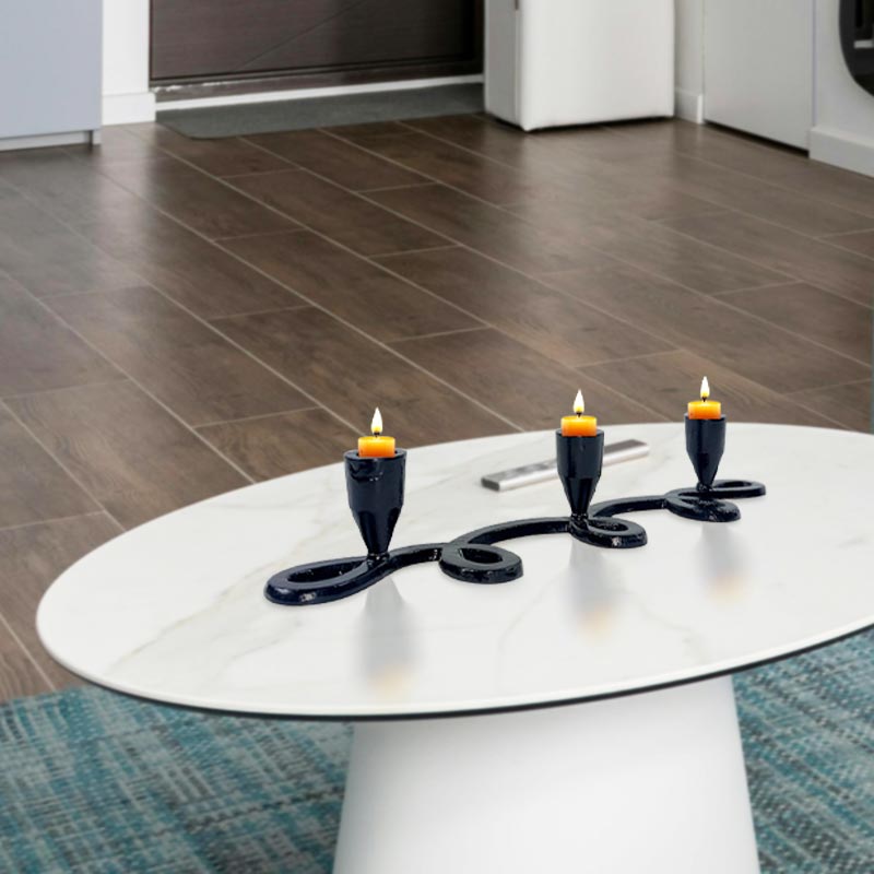 Handcrafted Twisted Triple Black Matte Aluminium Candle Holder Home Decor Accent Piece NEW