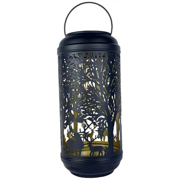 Exclusive Handmade Black Metal Lantern with Gold Deer Design NEW