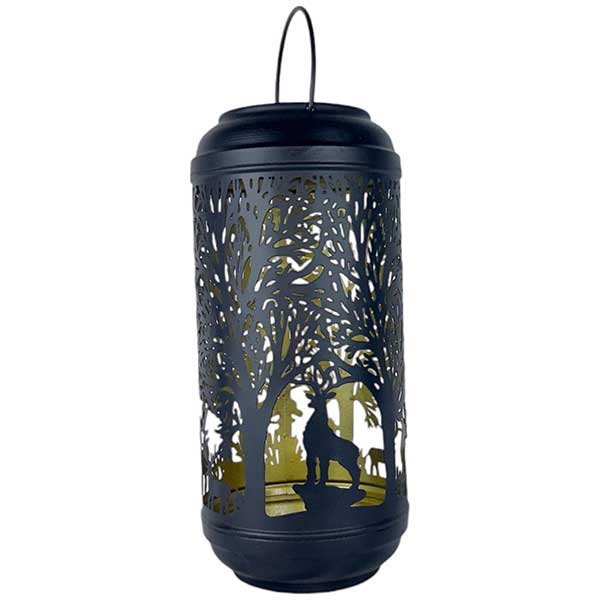 Exclusive Handmade Black Metal Lantern with Gold Deer Design NEW