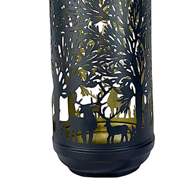 Exclusive Handmade Black Metal Lantern with Gold Deer Design NEW