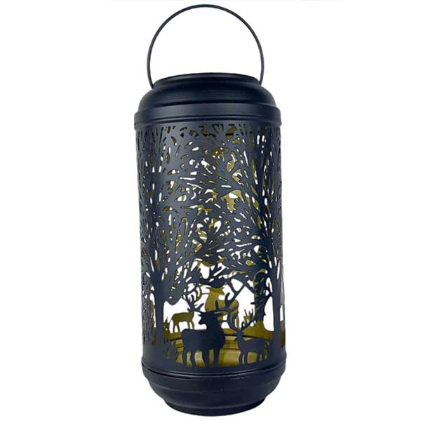 Exclusive Handmade Black Metal Lantern with Gold Deer Design NEW