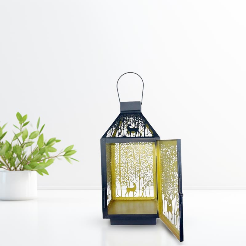 Exquisite Handmade Lantern with Gold Trim and Deer Design NEW