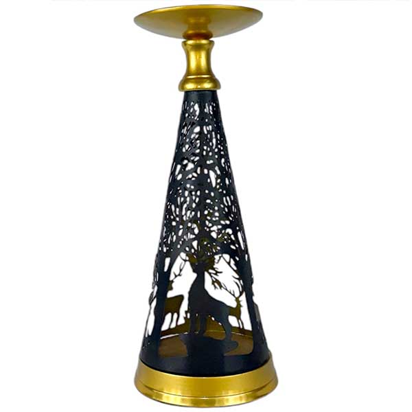 Handmade Elegance in Black Gold Cone Metal Candle Holder NEW
