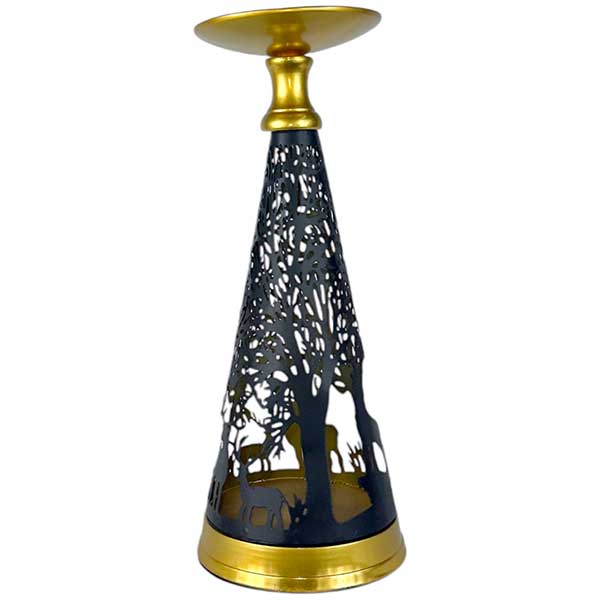 Handmade Elegance in Black Gold Cone Metal Candle Holder NEW