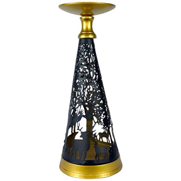 Handmade Elegance in Black Gold Cone Metal Candle Holder NEW